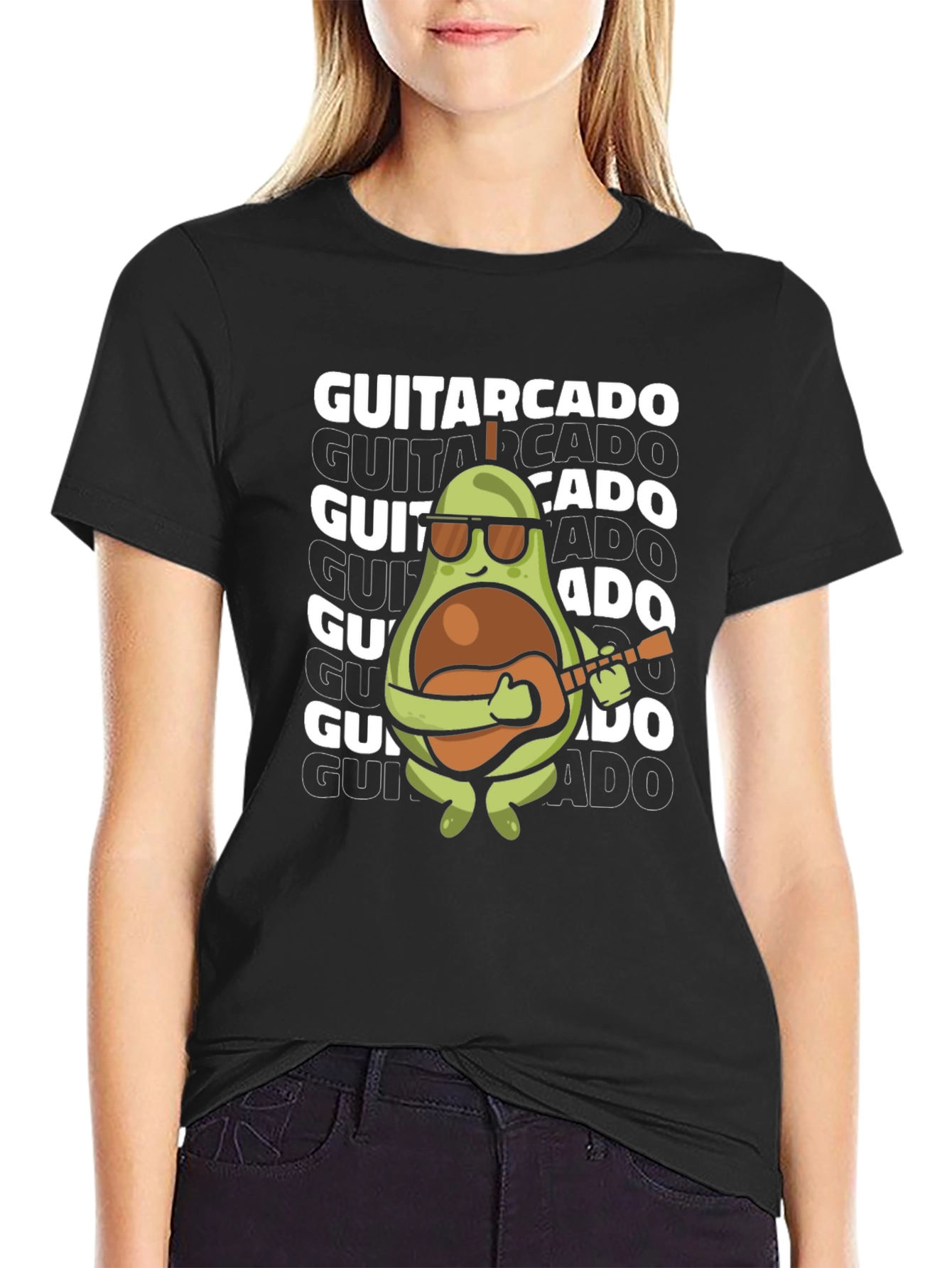 Black Guitarcado Graphic Tee - Avocado Guitarist view 2