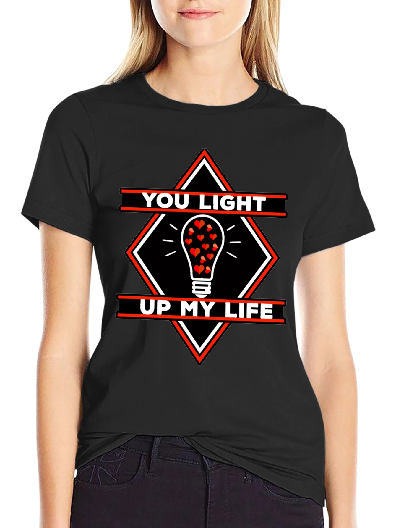 Black Romantic Love You Light Up My Life Graphic T-Shirt view 2
