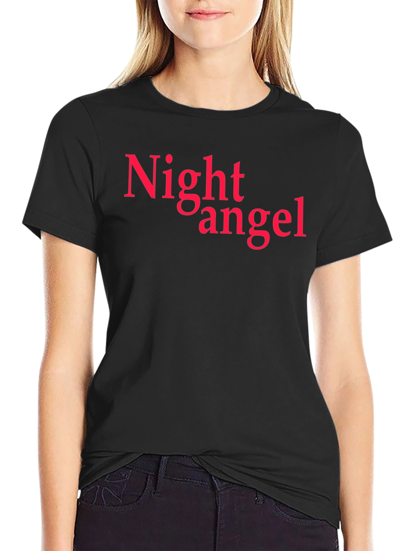 Black Night Angel Graphic Tee - Black Cotton T-Shirt view 2