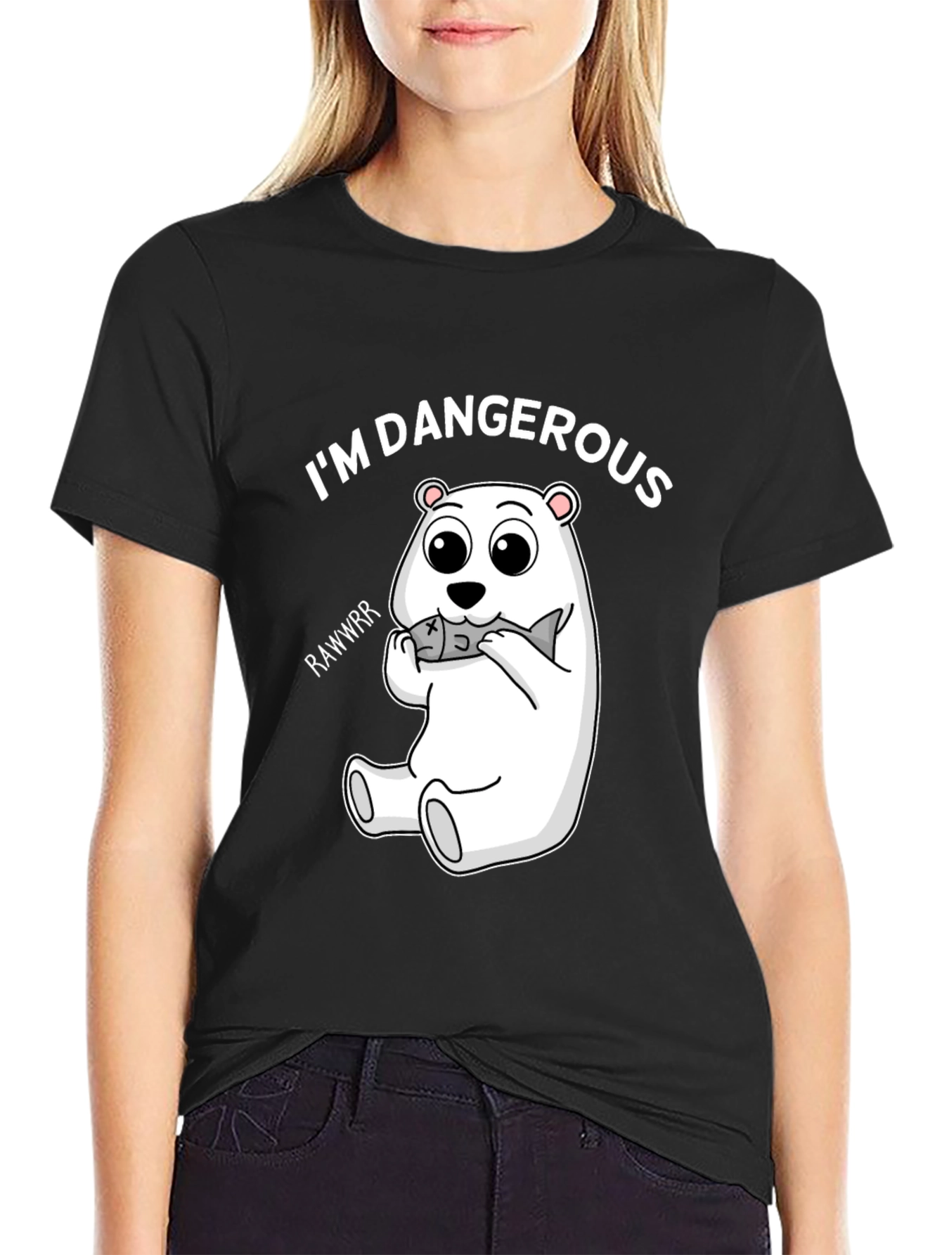 Black I'm Dangerous Polar Bear Black T-Shirt view 2