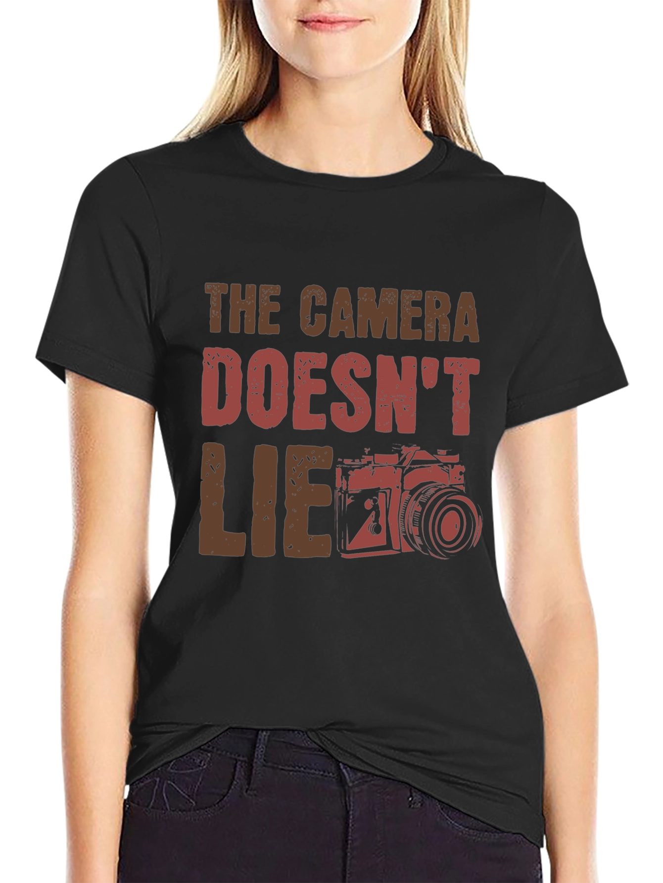Black The Camera Doesn't Lie Graphic Tee - Black view 2