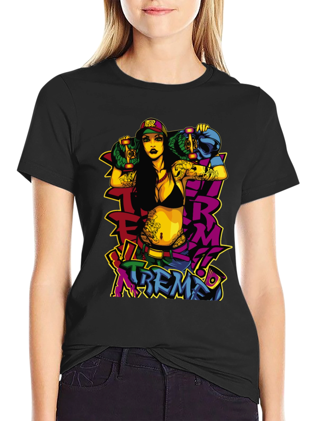 Black Edgy Skateboard Graphic Tee - XTREME Style view 2