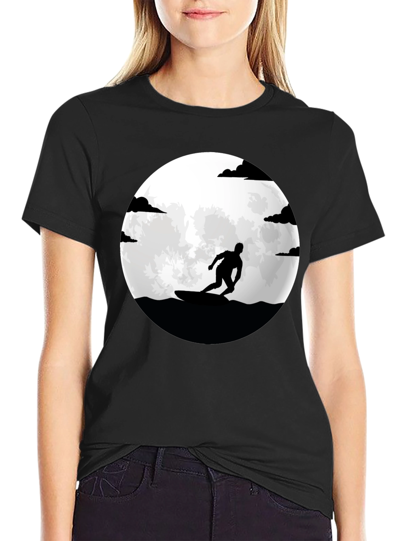 Surfer Silhouette Tee - Moonlit Waves Graphic T-Shirt - 2