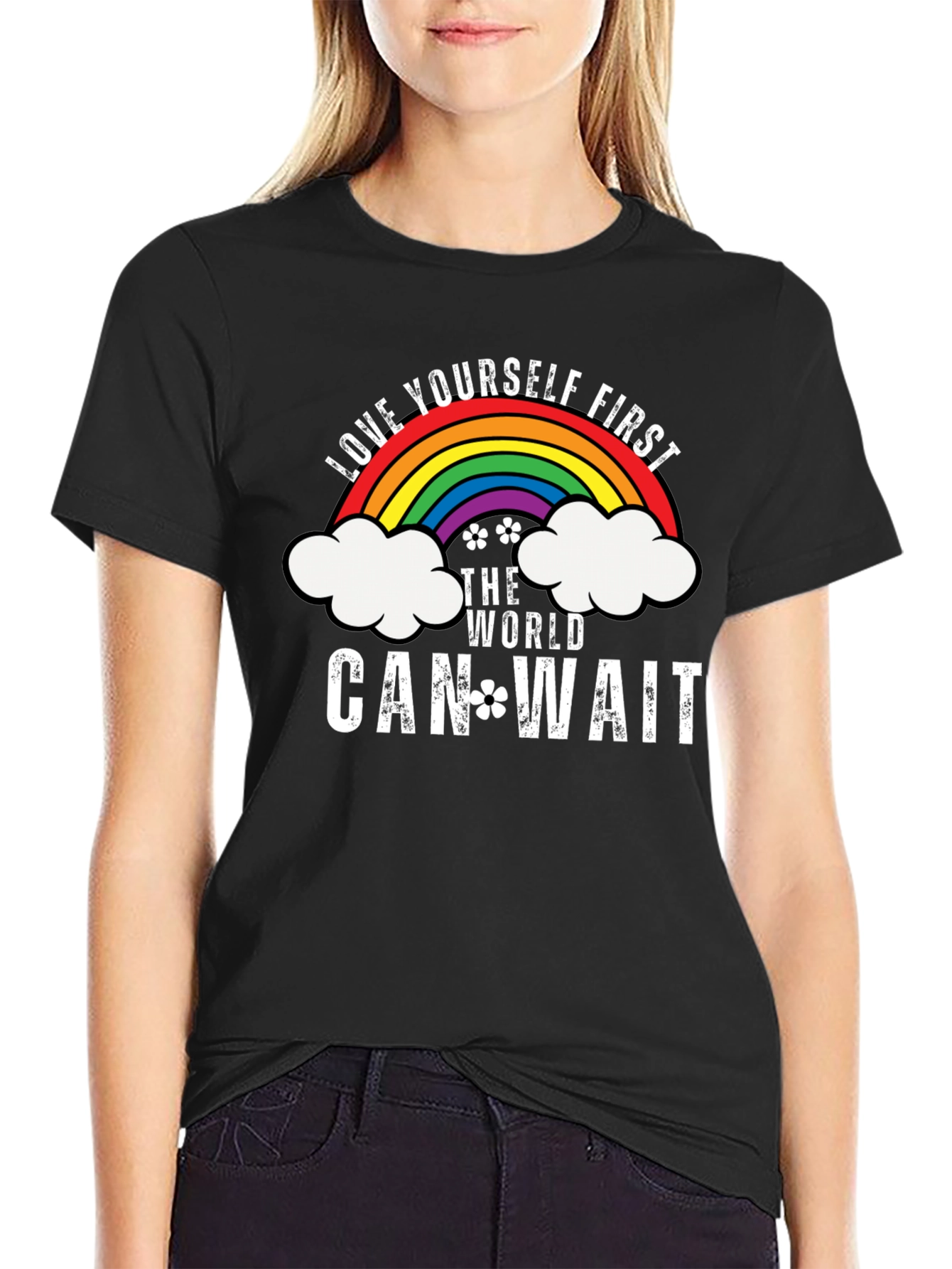 Black Love Yourself First Graphic Tee - Rainbow Design view 2