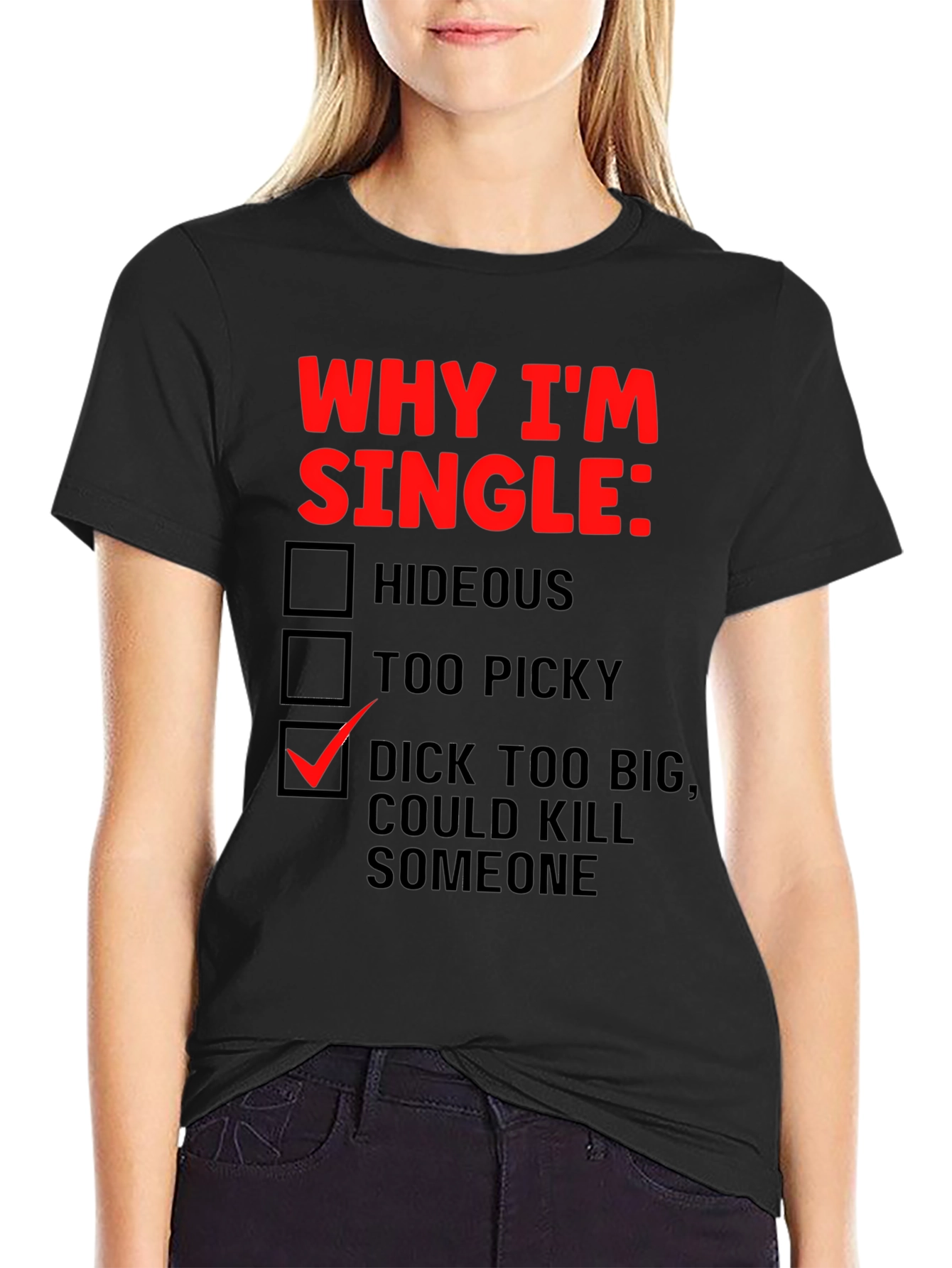 Black Funny Novelty Graphic T-Shirt - Why I'm Single view 2