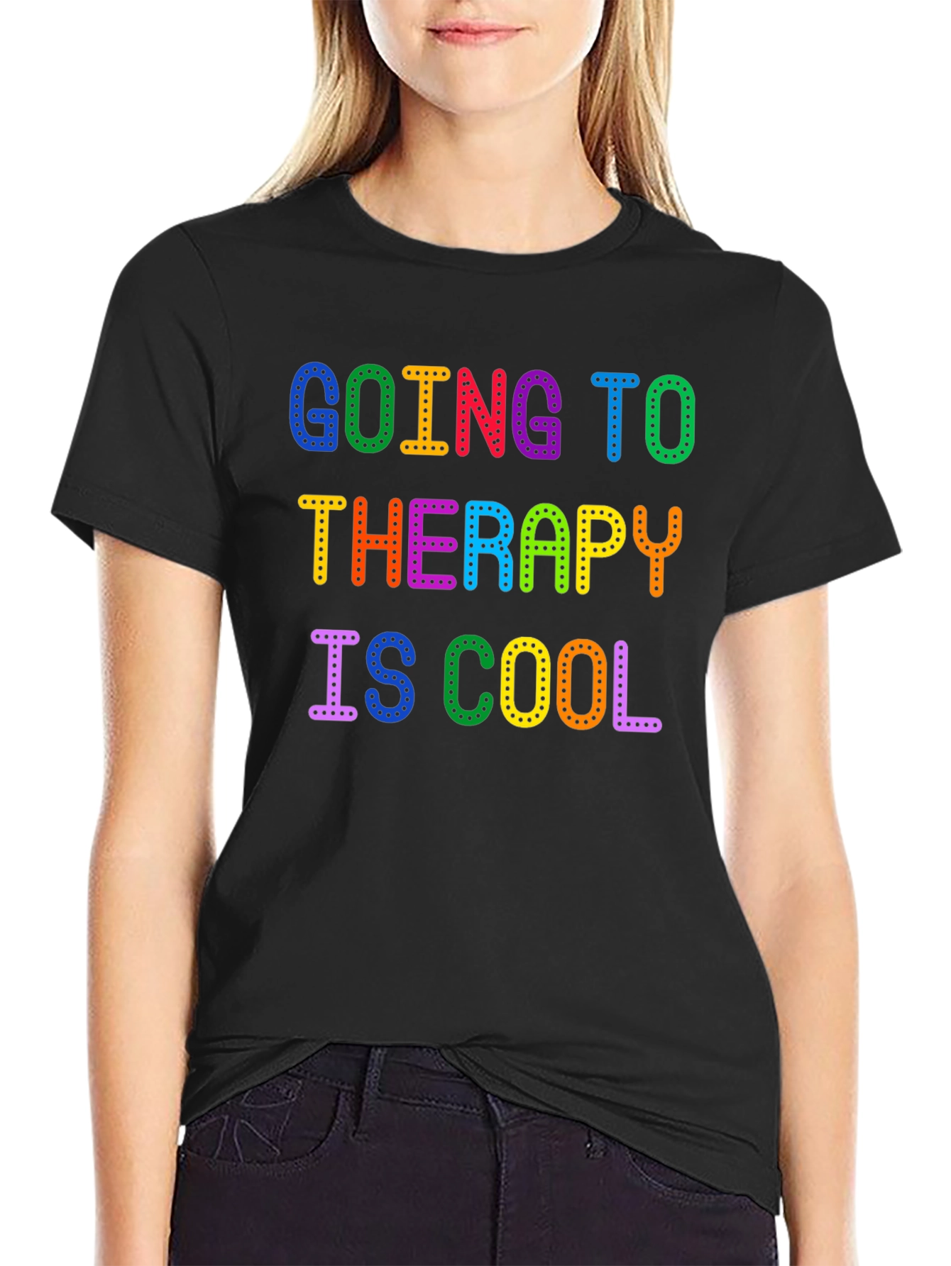 Black Going to Therapy is Cool Graphic T-Shirt view 2
