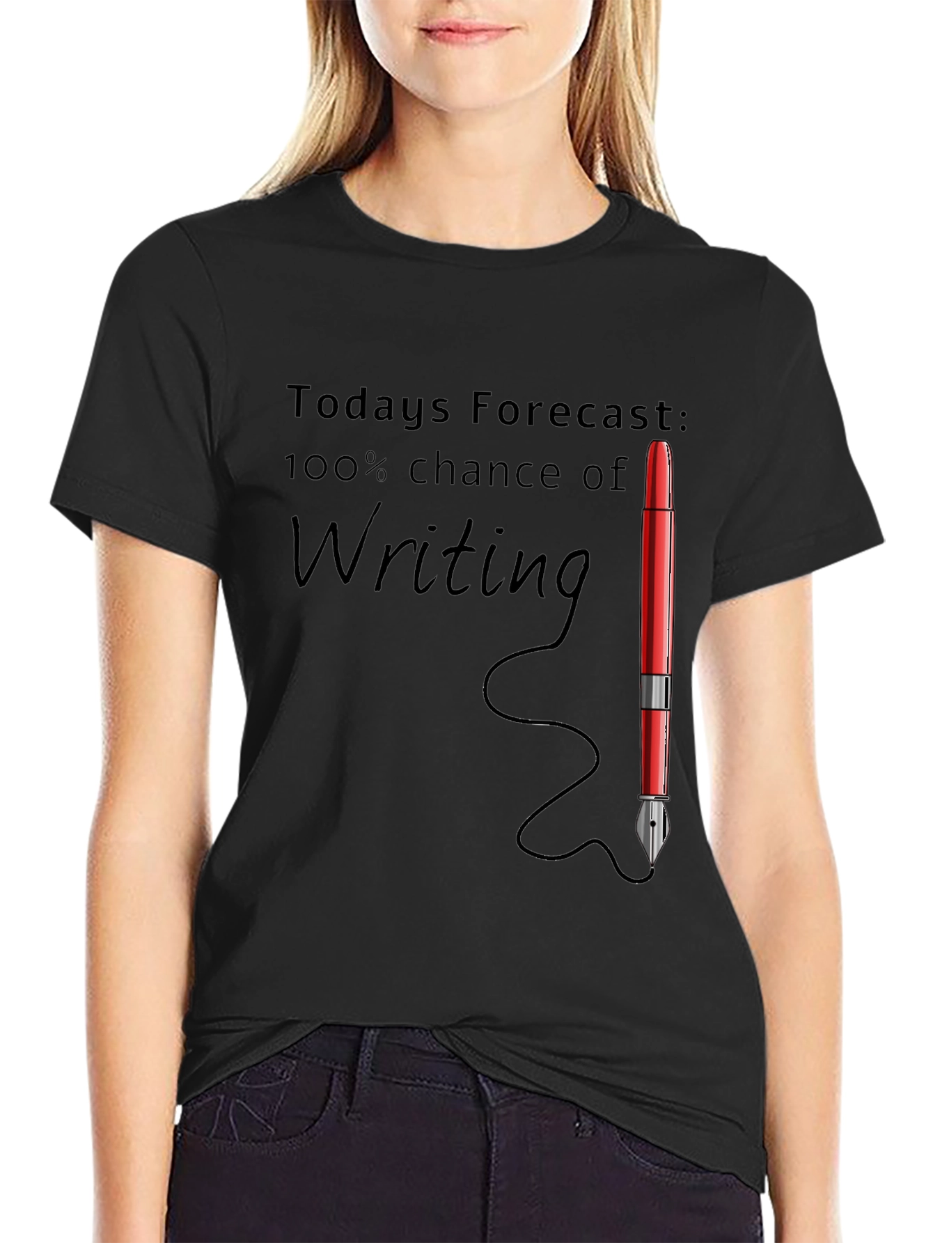 Black Writer's Forecast T-Shirt - 100% Chance of Writing! view 2