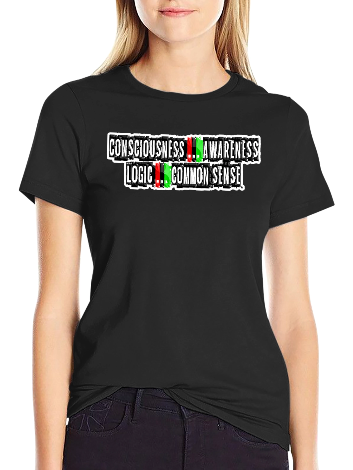 Black Consciousness Awareness Logic Common Sense Graphic Tee view 2