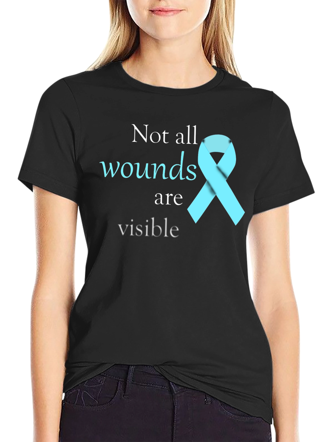 Black Not All Wounds Visible Awareness T-Shirt view 2