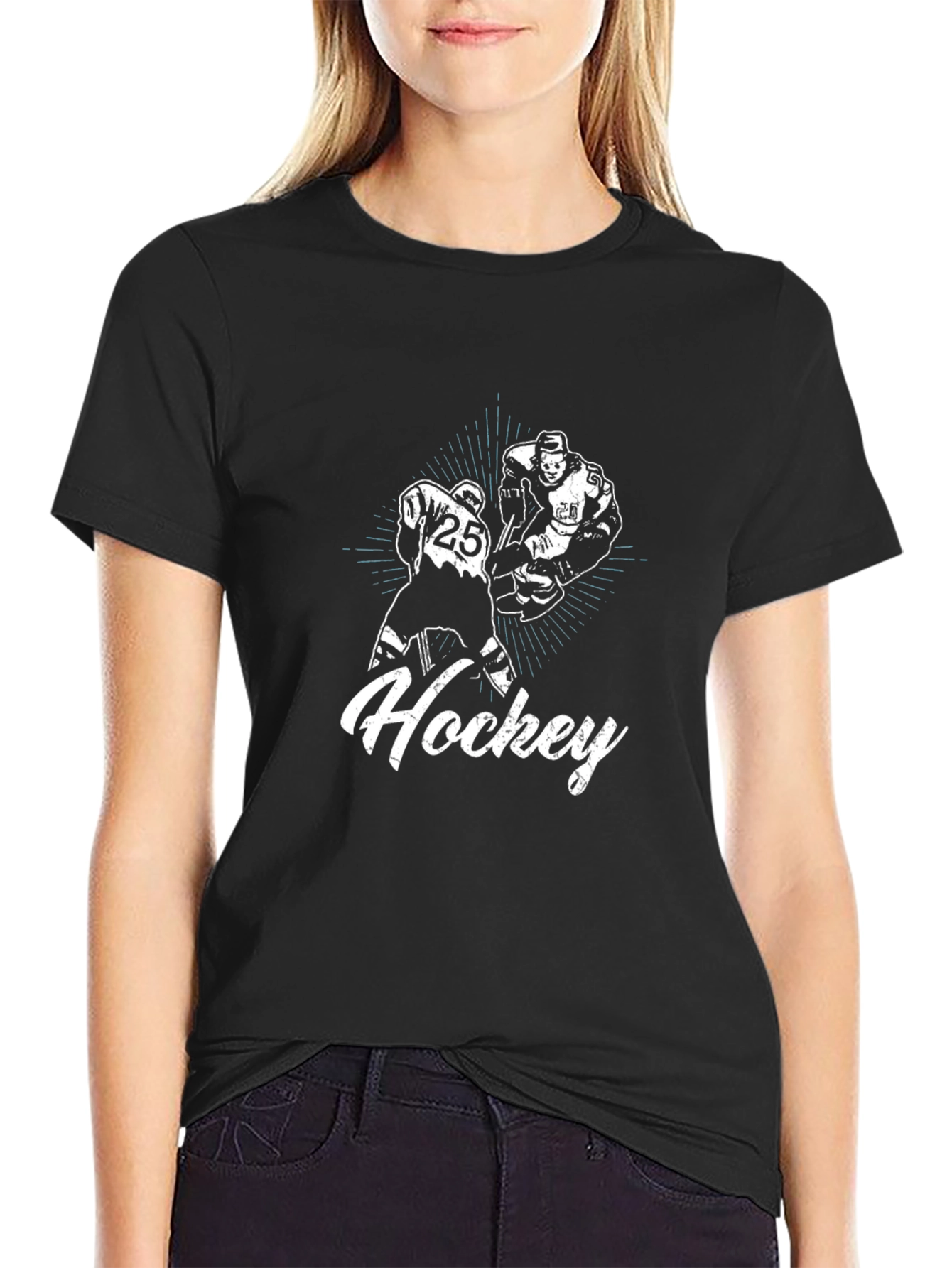 Black Hockey Graphic T-Shirt - Black Crew Neck Tee view 2
