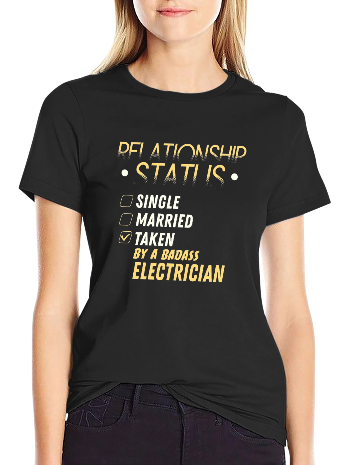 Black Badass Electrician Relationship Status T-Shirt view 2
