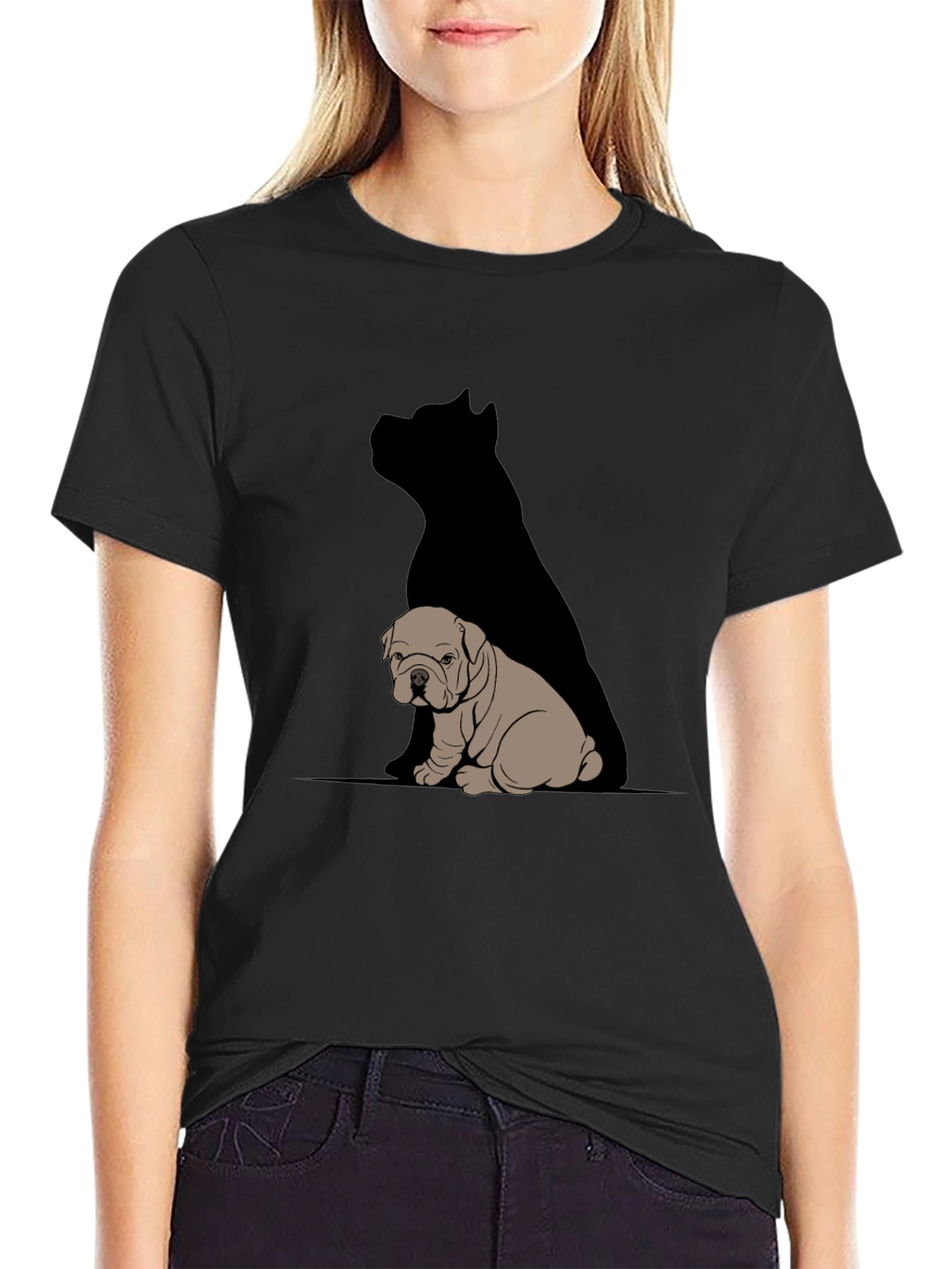 Black Bulldog & Shadow Graphic T-Shirt - Modern Casual Tee view 2