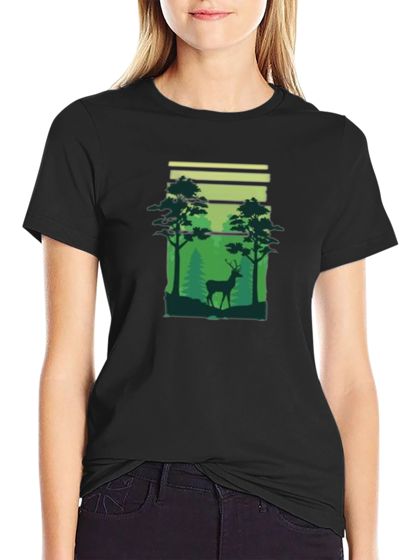 Black Deer in Forest Graphic T-Shirt - Nature Lover Tee view 2