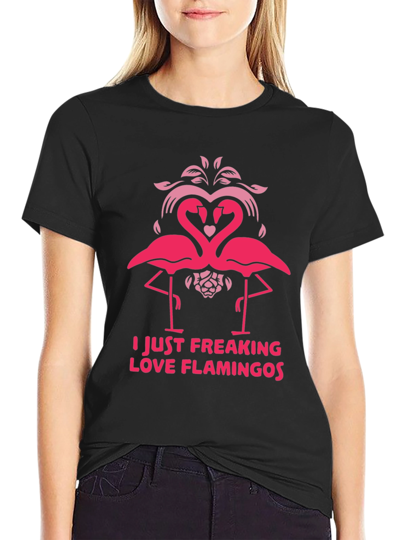 Black I Love Flamingos Graphic T-Shirt - Fun & Stylish view 2