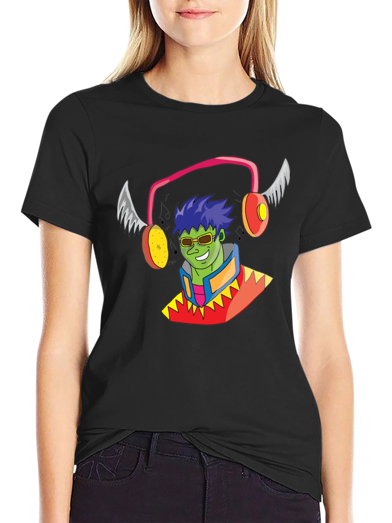Black Funky Cartoon Character Black T-Shirt view 2