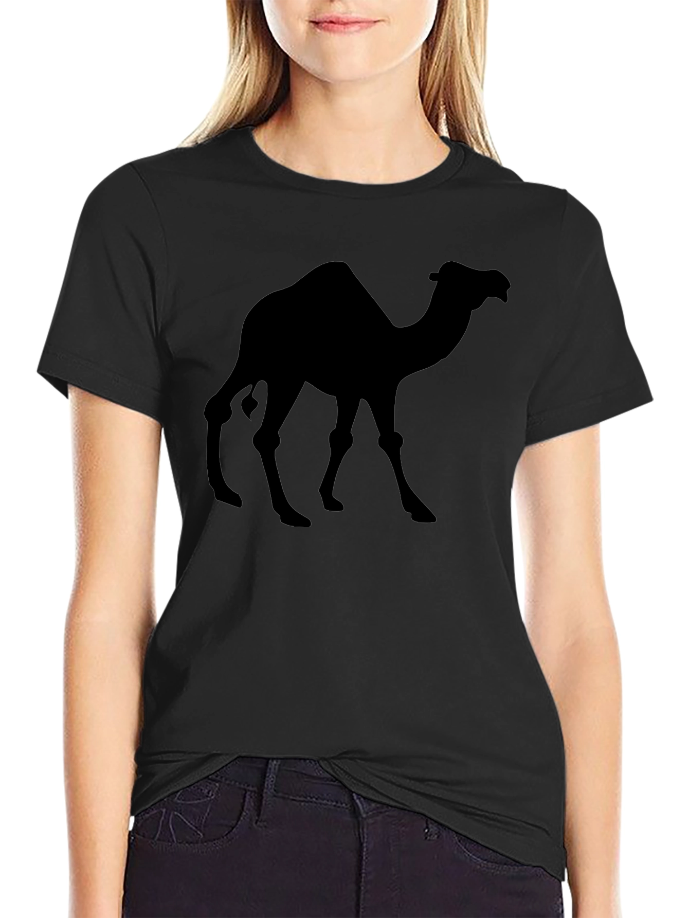 Black Camel Silhouette Black T-Shirt - Desert Animal Graphic Tee view 2