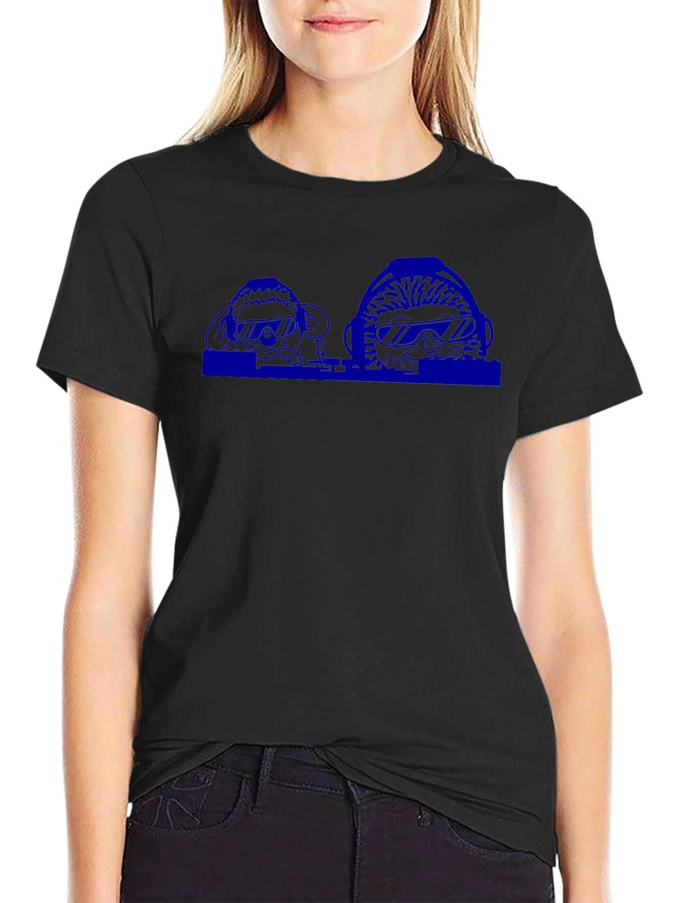 Black Men's Black T-Shirt with Blue Graphic Print view 2
