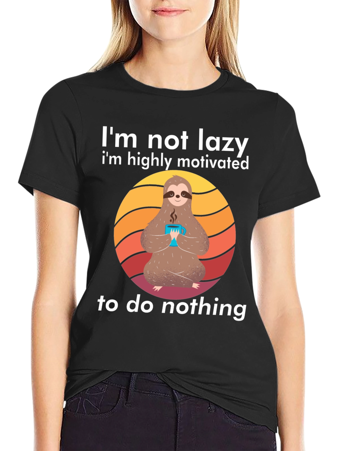 Black Lazy Sloth Graphic Tee - Highly Motivated to do Nothing! view 2