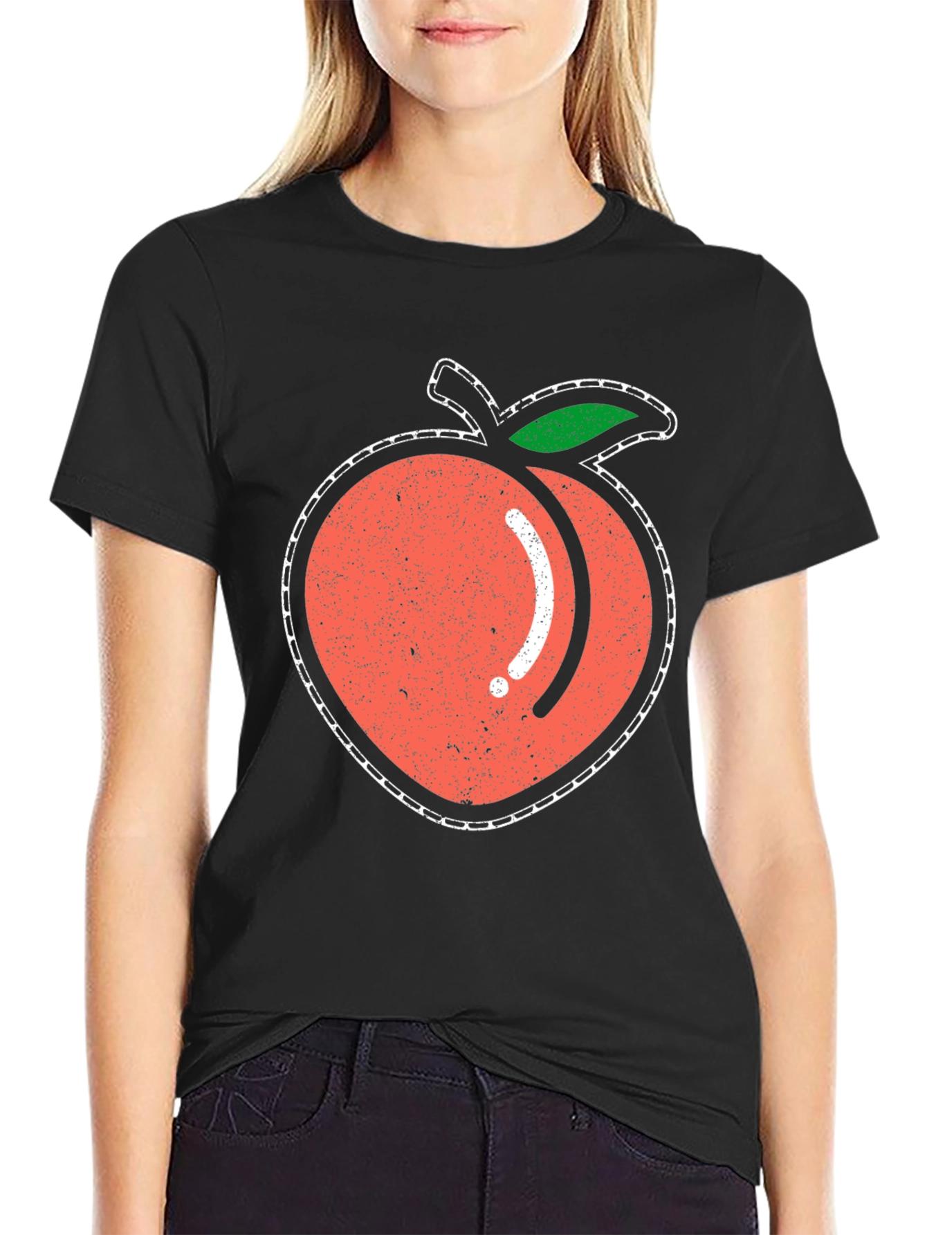 Black Peach Graphic Tee - Black Cotton T-Shirt view 2