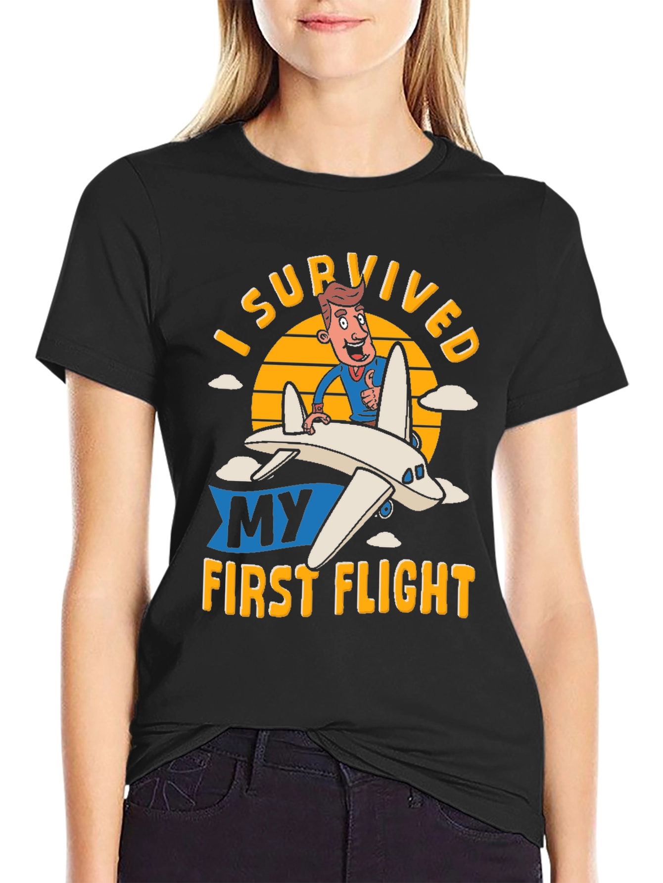 Black I Survived My First Flight T-Shirt view 2