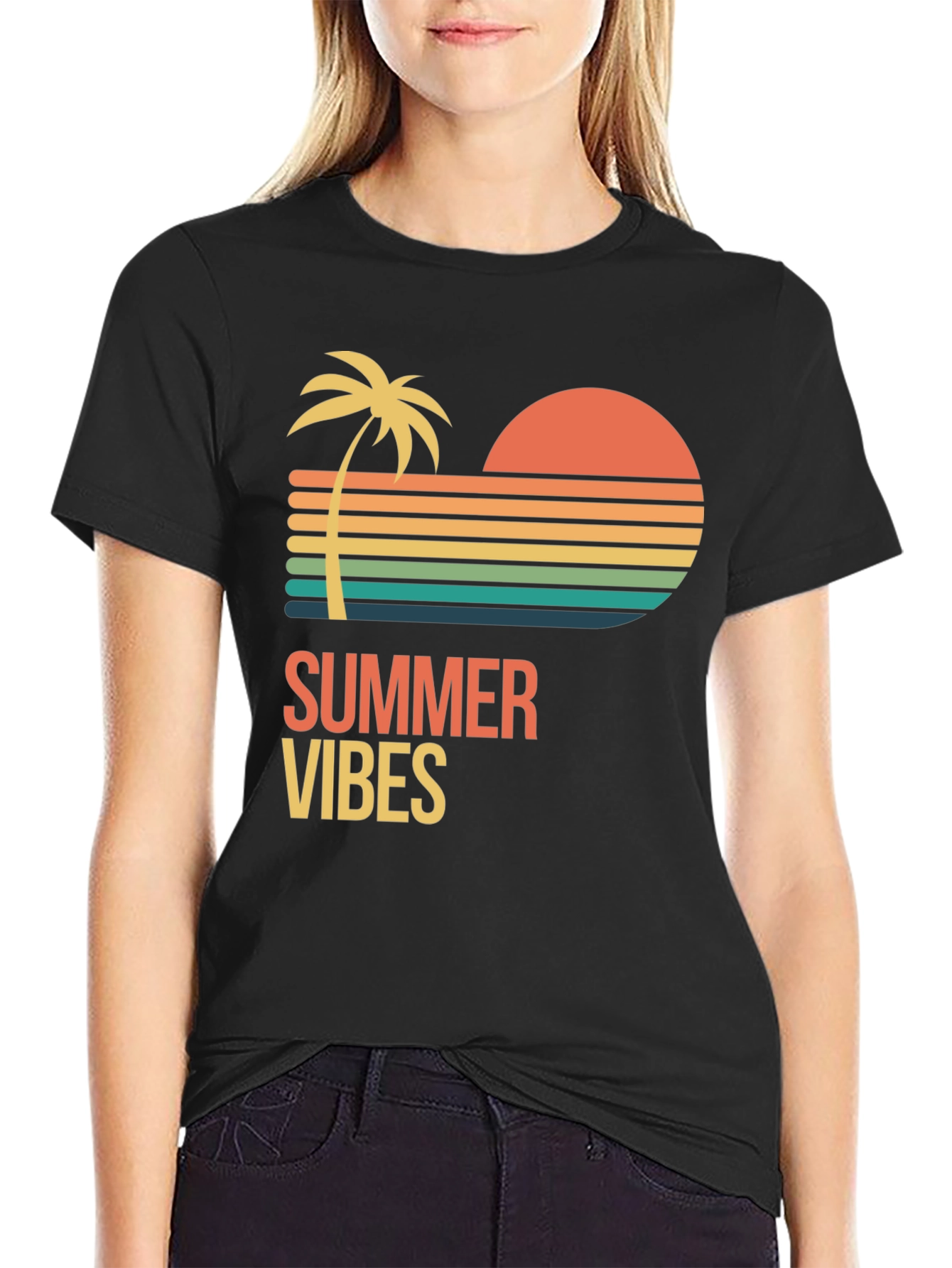 Black Summer Vibes Graphic T-Shirt - Black view 2