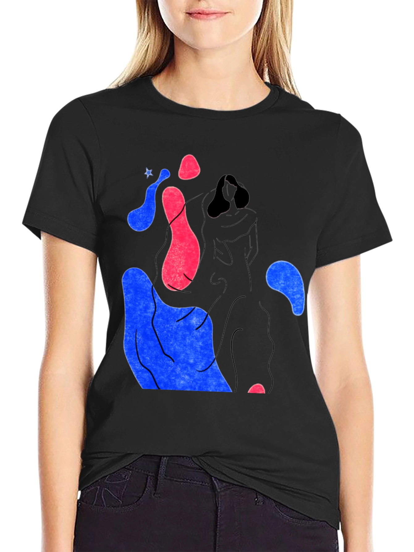 Black Abstract Graphic Print Crew Neck T-Shirt view 2
