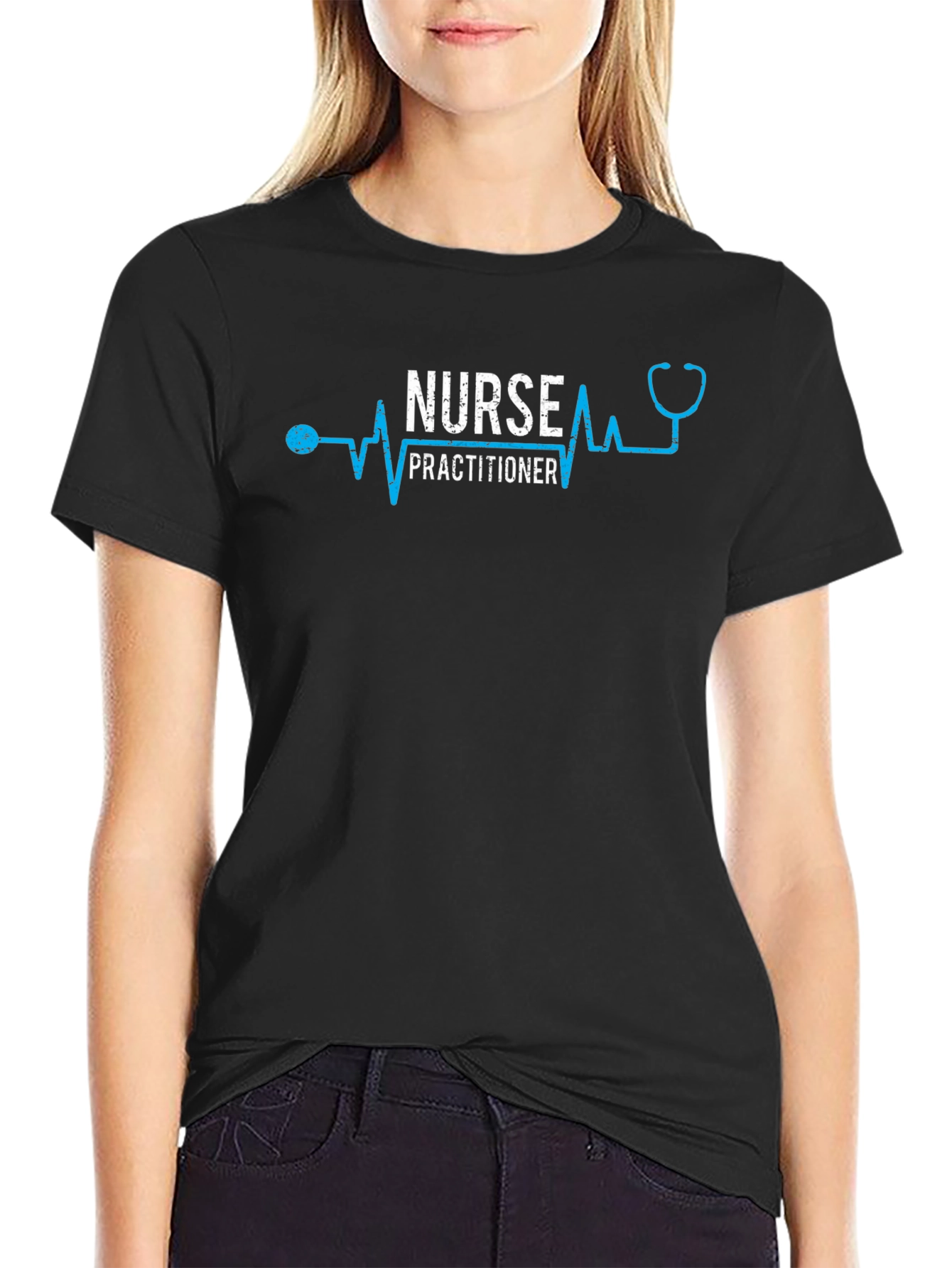 Black Nurse Practitioner Heartbeat T-Shirt view 2