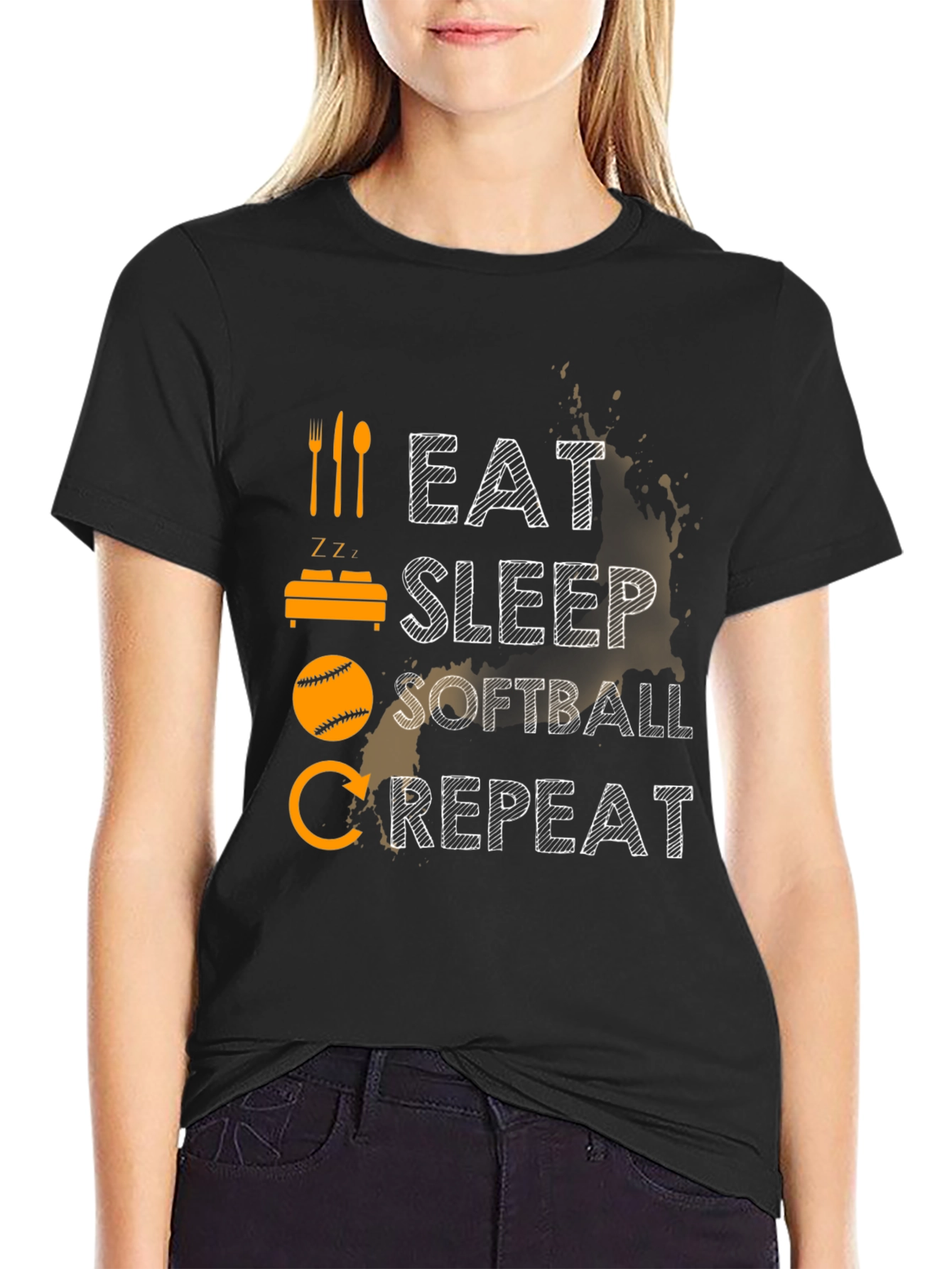 Black Eat Sleep Softball Repeat Graphic T-Shirt view 2