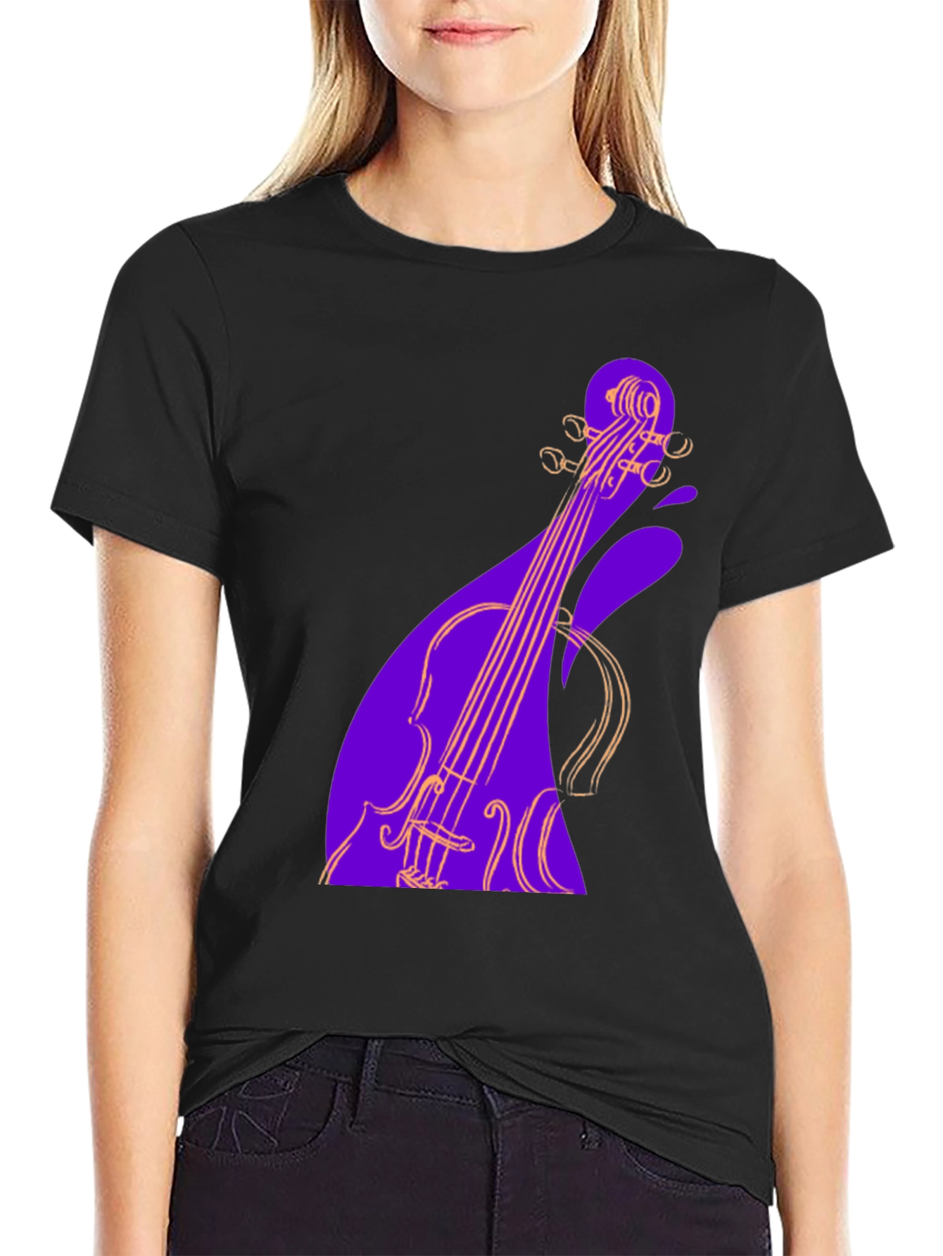 Black Abstract Violin Graphic Tee - Black view 2