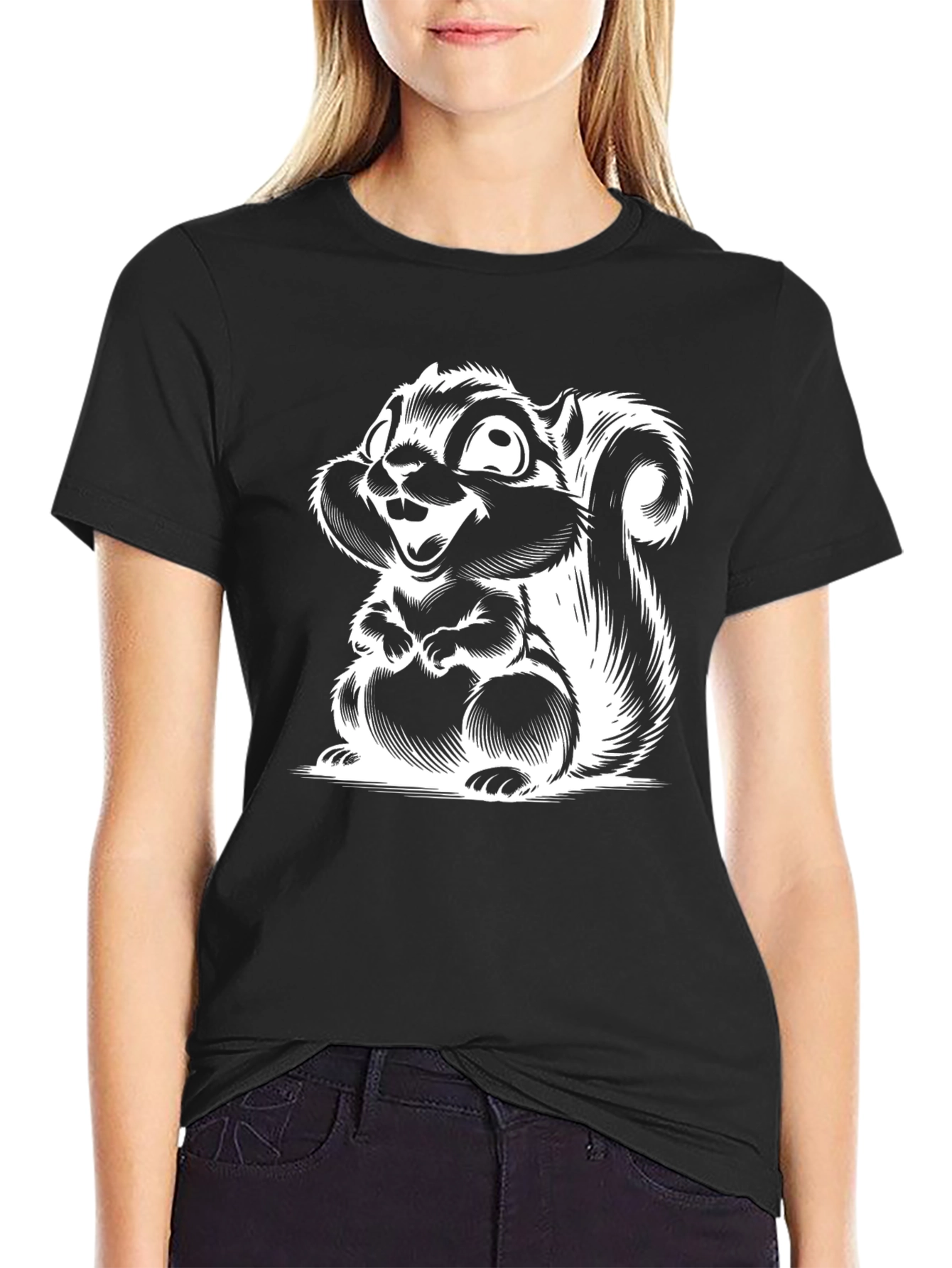 Black Squirrel Graphic Tee - Black Cotton T-Shirt view 2