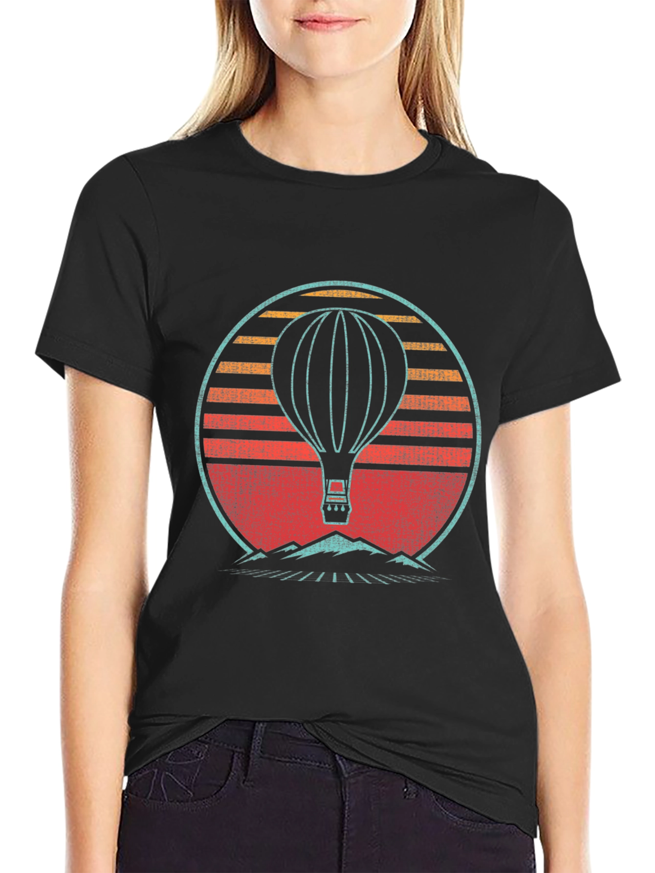 Black Retro Hot Air Balloon Graphic Tee view 2