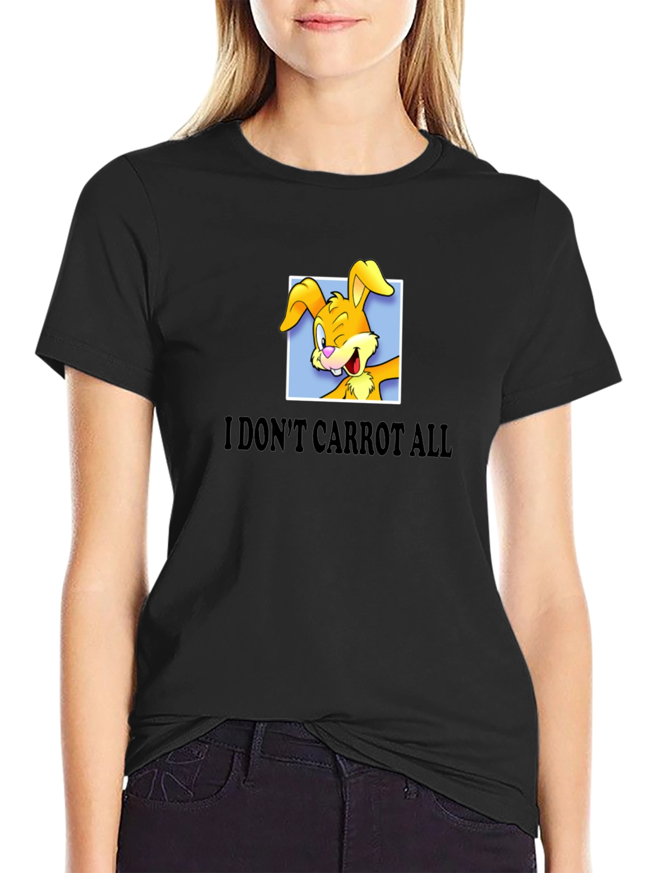 Black Funny Rabbit Graphic T-Shirt - I Don't Carrot All view 2