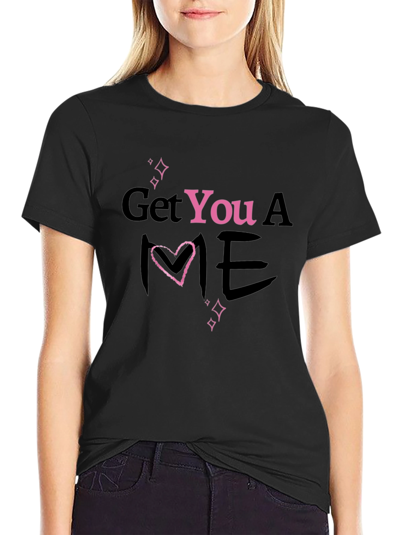 Black Get You A Me Heart T-Shirt - Trendy Graphic Tee view 2