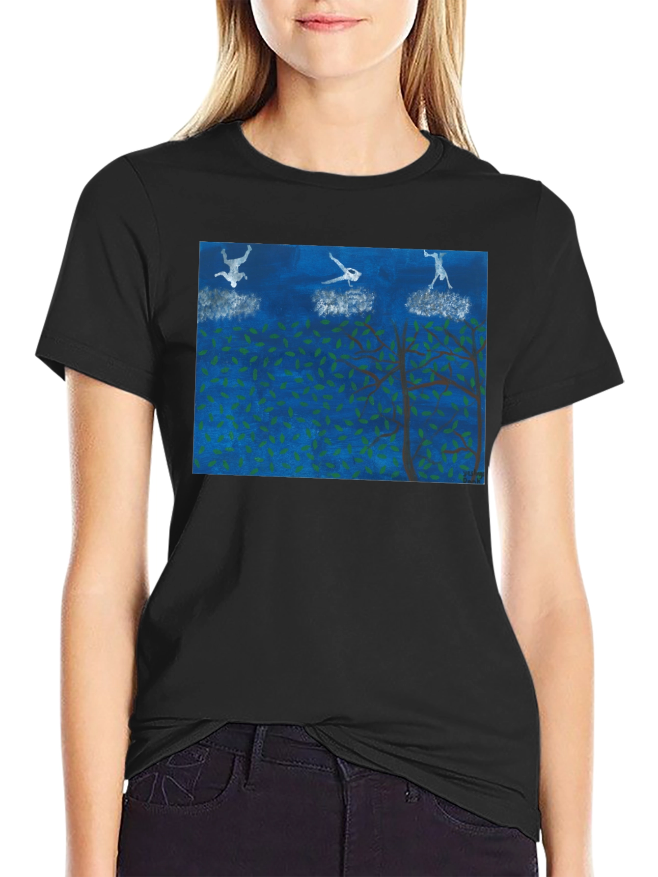 Black Surreal Skydiving Tee - Unique Art T-Shirt view 2
