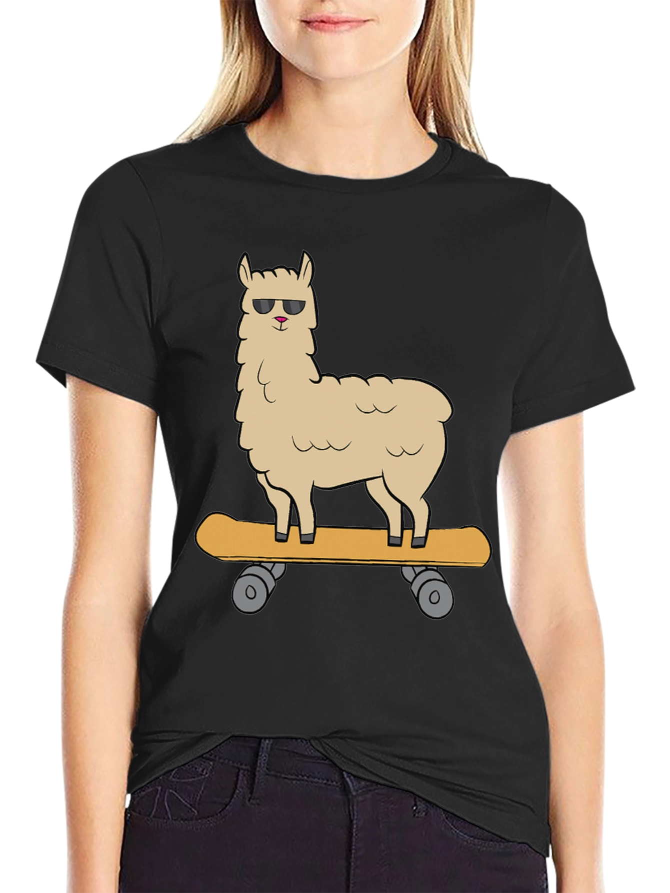 Black Cool Llama Skateboard Graphic Tee - Black view 2