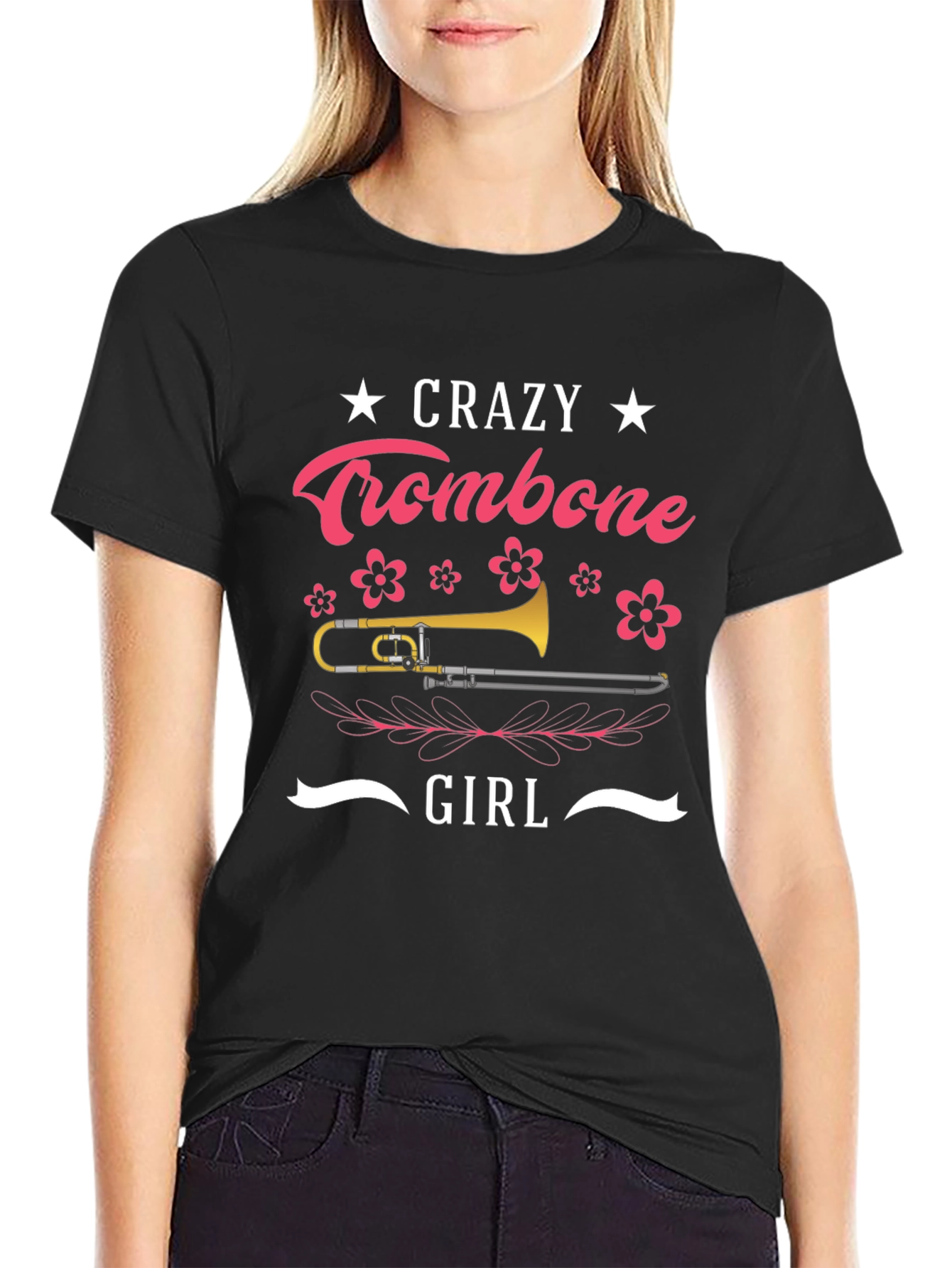 Crazy Trombone Girl Black T-Shirt - 2