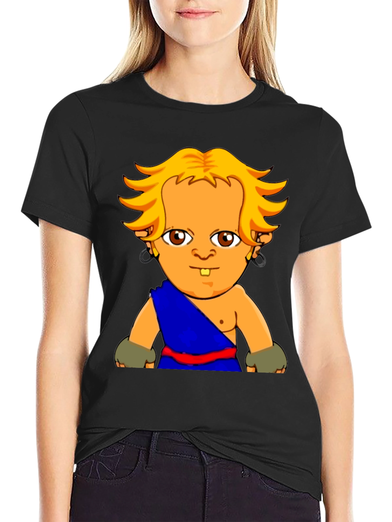 Black Cartoon Character Graphic Black T-Shirt view 2