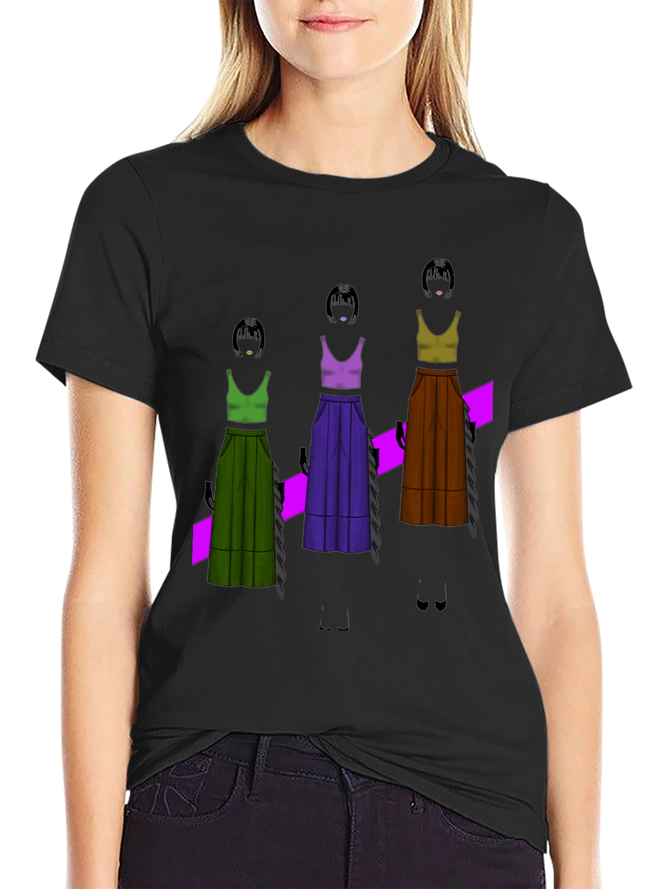 Black Unique Graphic T-Shirt - Fashion Illustration view 2
