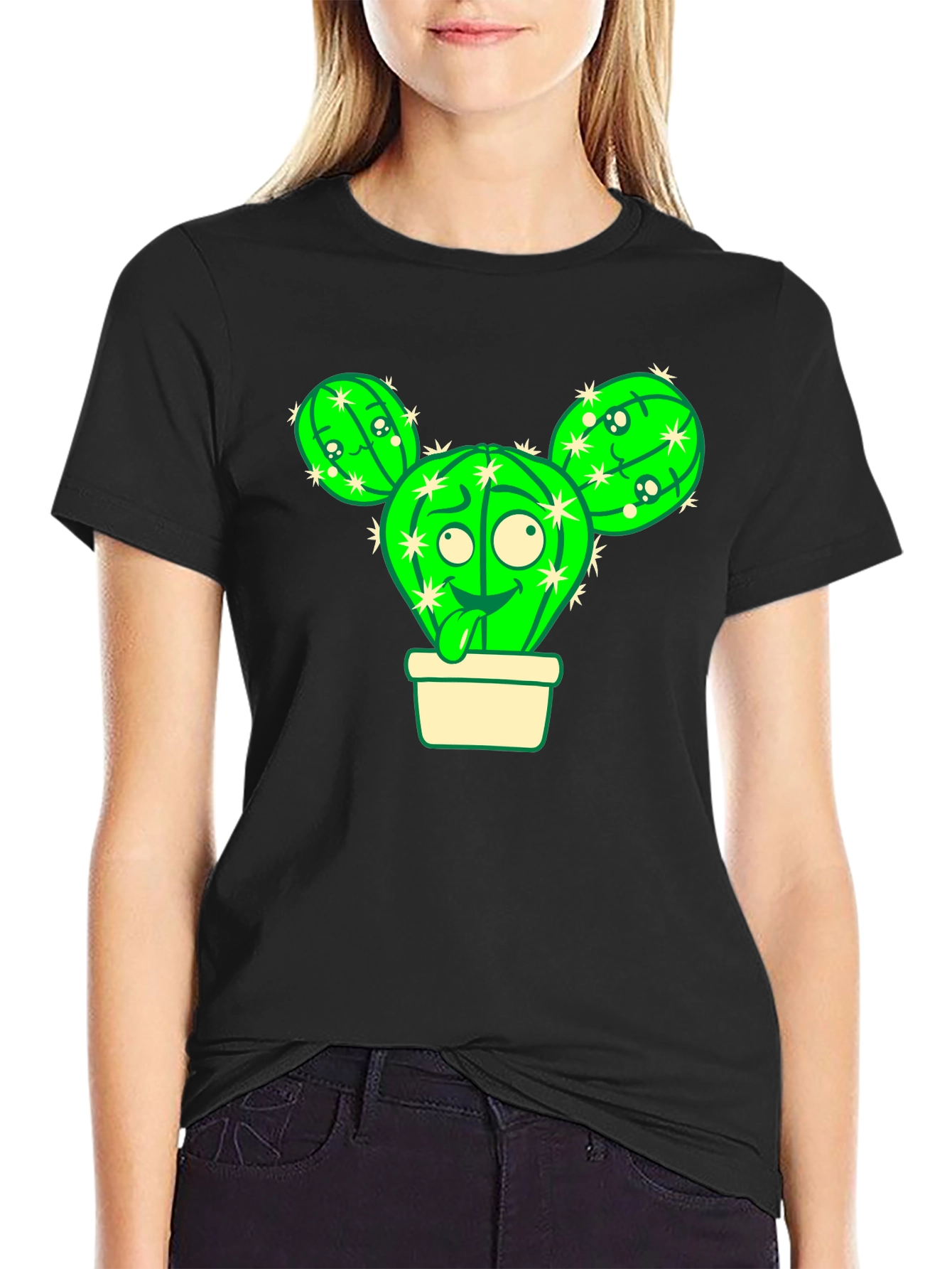 Black Cartoon Cactus T-Shirt view 2