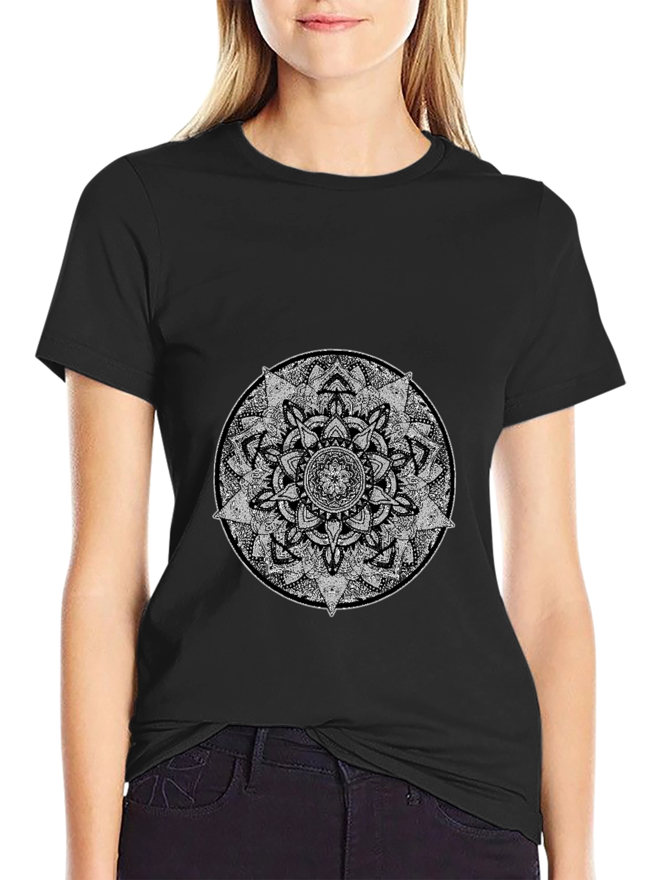 Men's Black T-Shirt with Mandala Graphic - 2