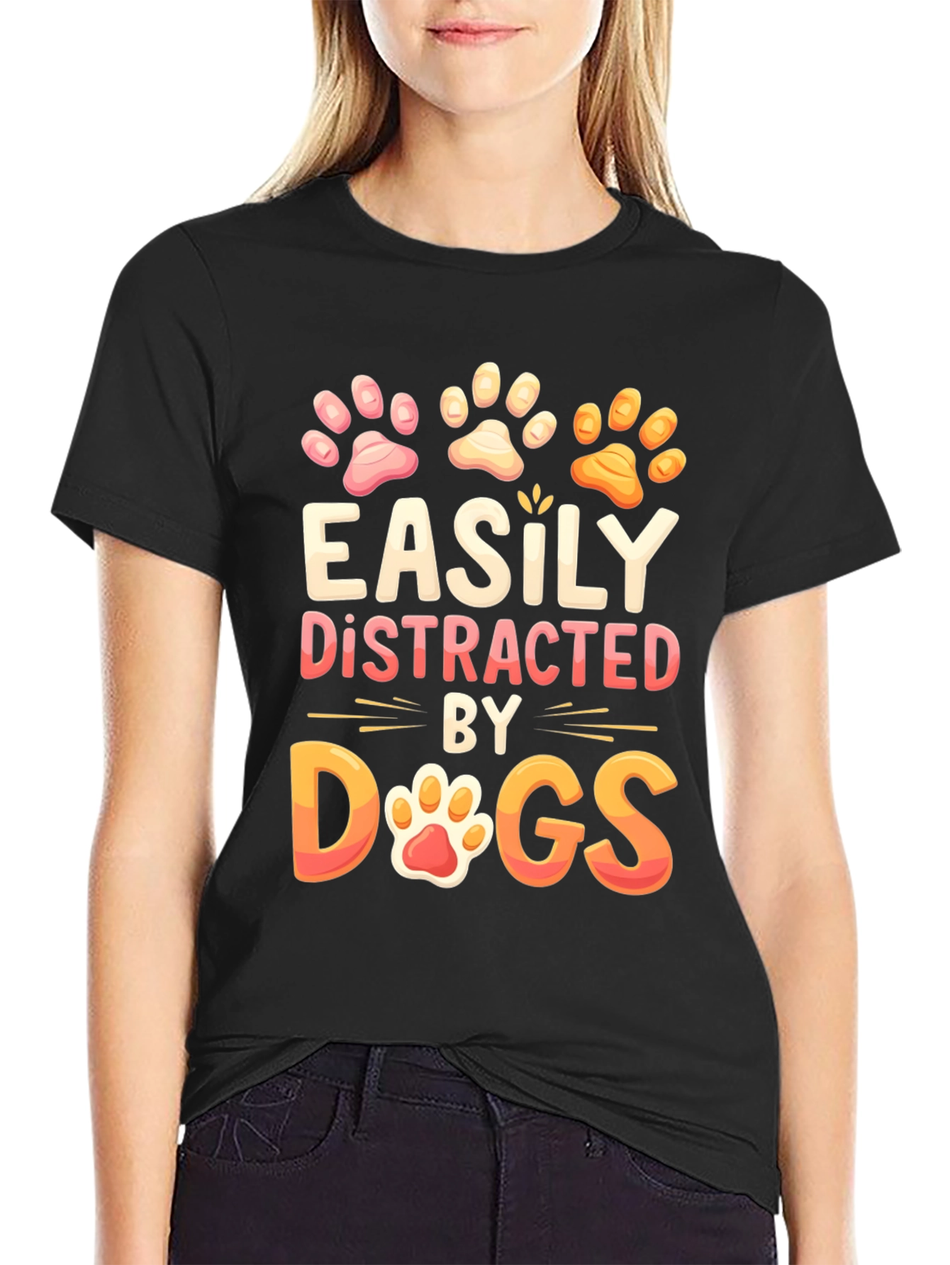 Black Easily Distracted by Dogs Graphic T-Shirt view 2