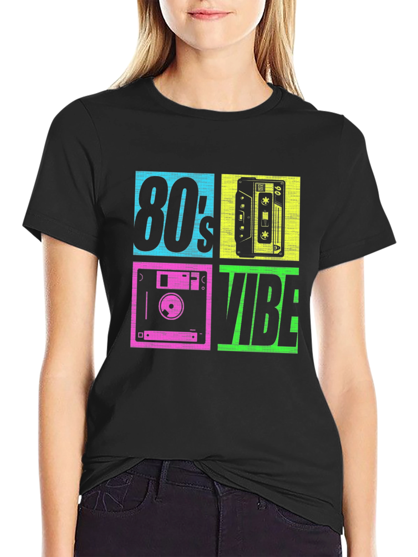 Black 80's Vibe Retro Graphic Tee view 2