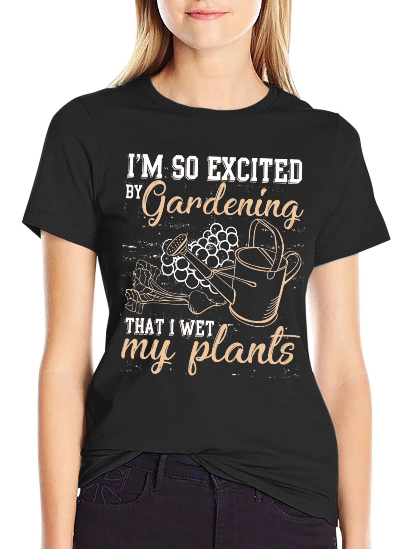 Black Gardening Humor T-Shirt: I Wet My Plants view 2