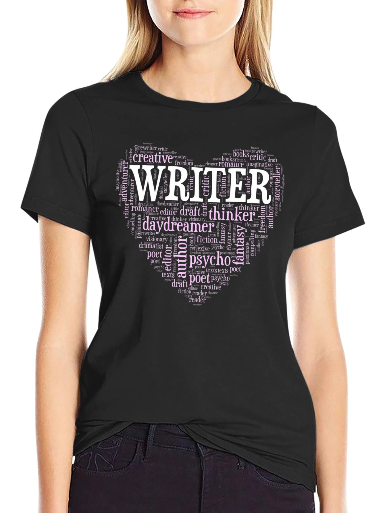 Black Writer Word Art Heart Graphic Tee view 2