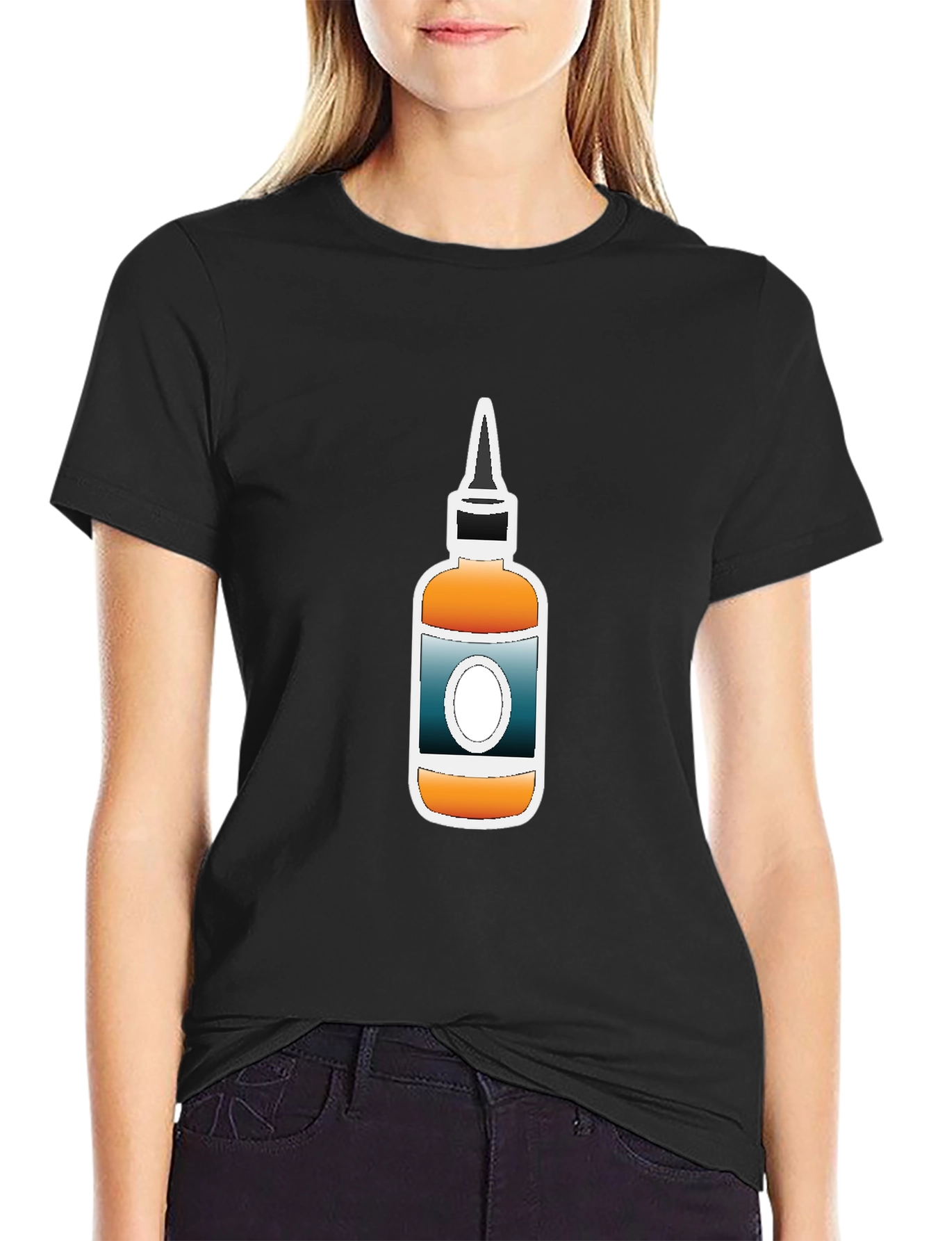 Black Sauce Bottle Graphic Tee - Black Cotton T-Shirt view 2