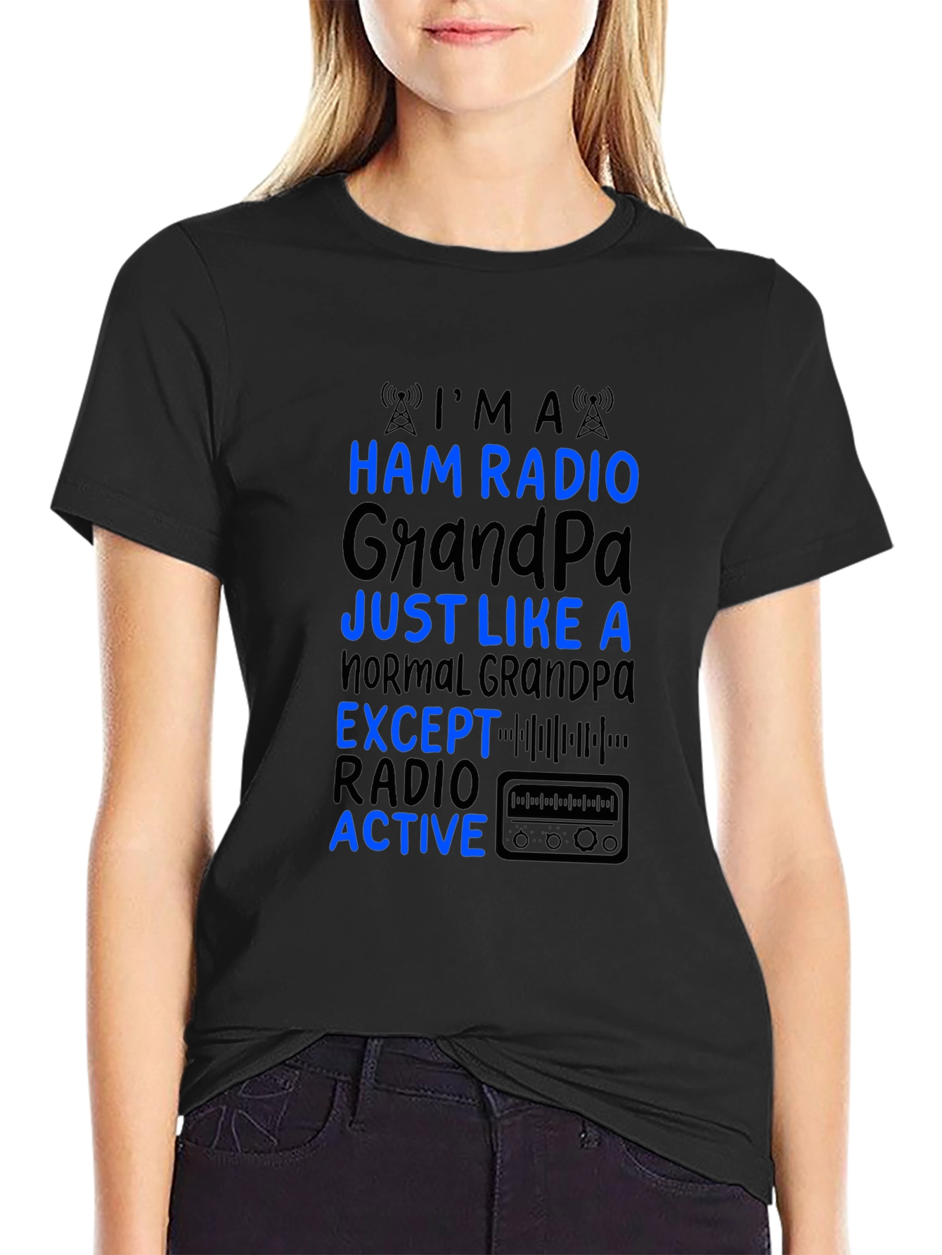 Black Ham Radio Grandpa T-Shirt - Active Radio Lover view 2