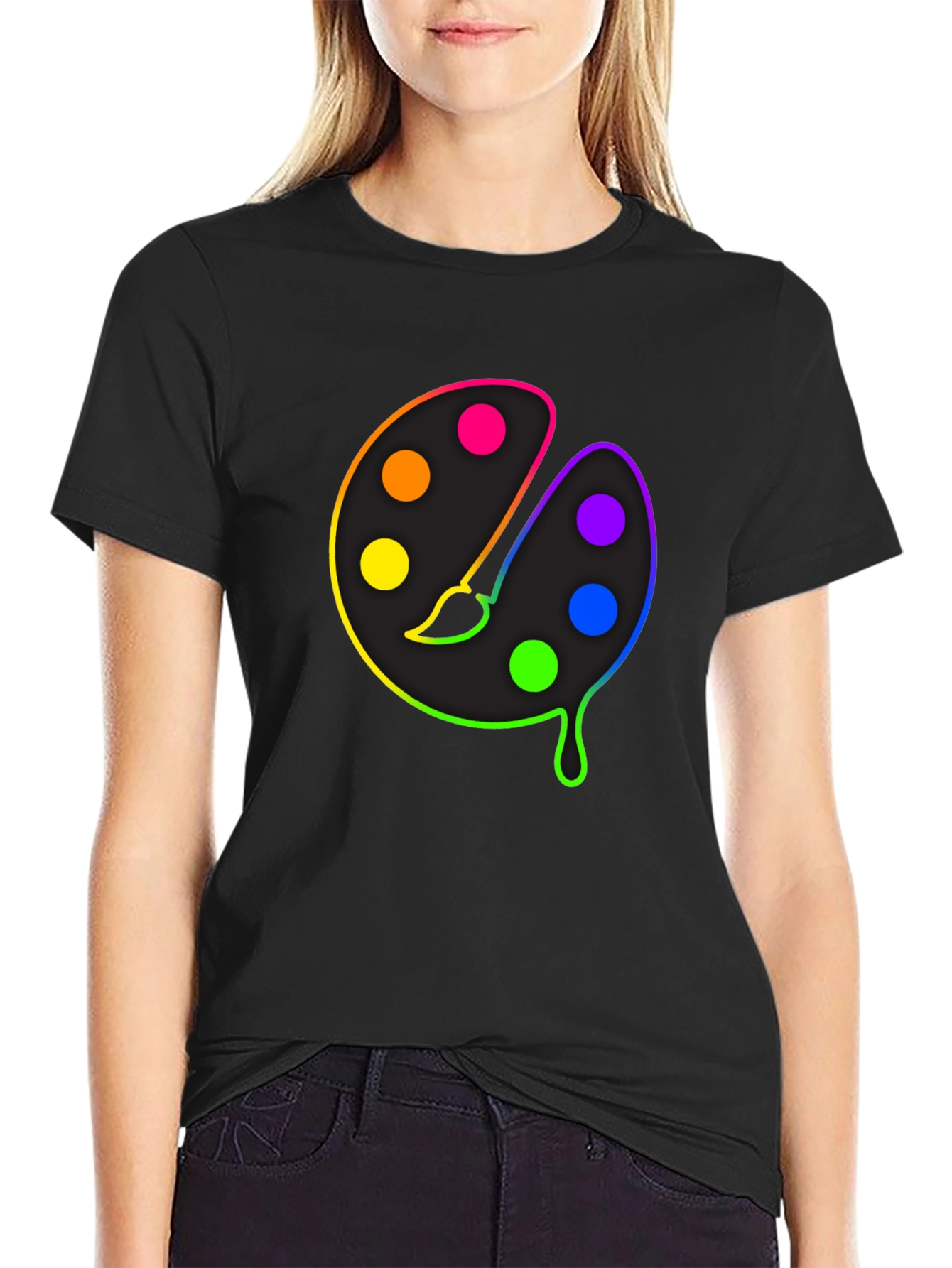 Black Rainbow Paint Palette Graphic Tee - Artist T-Shirt view 2