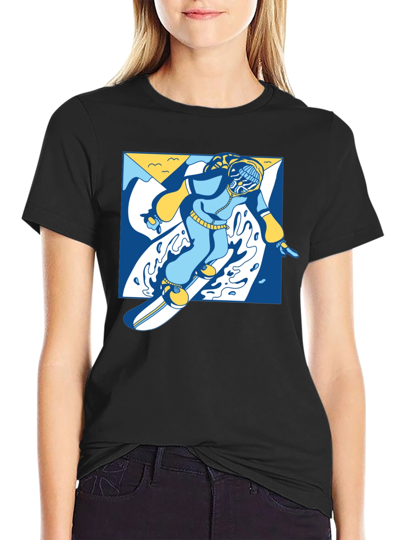 Black Cool Snowboarder Graphic T-Shirt view 2