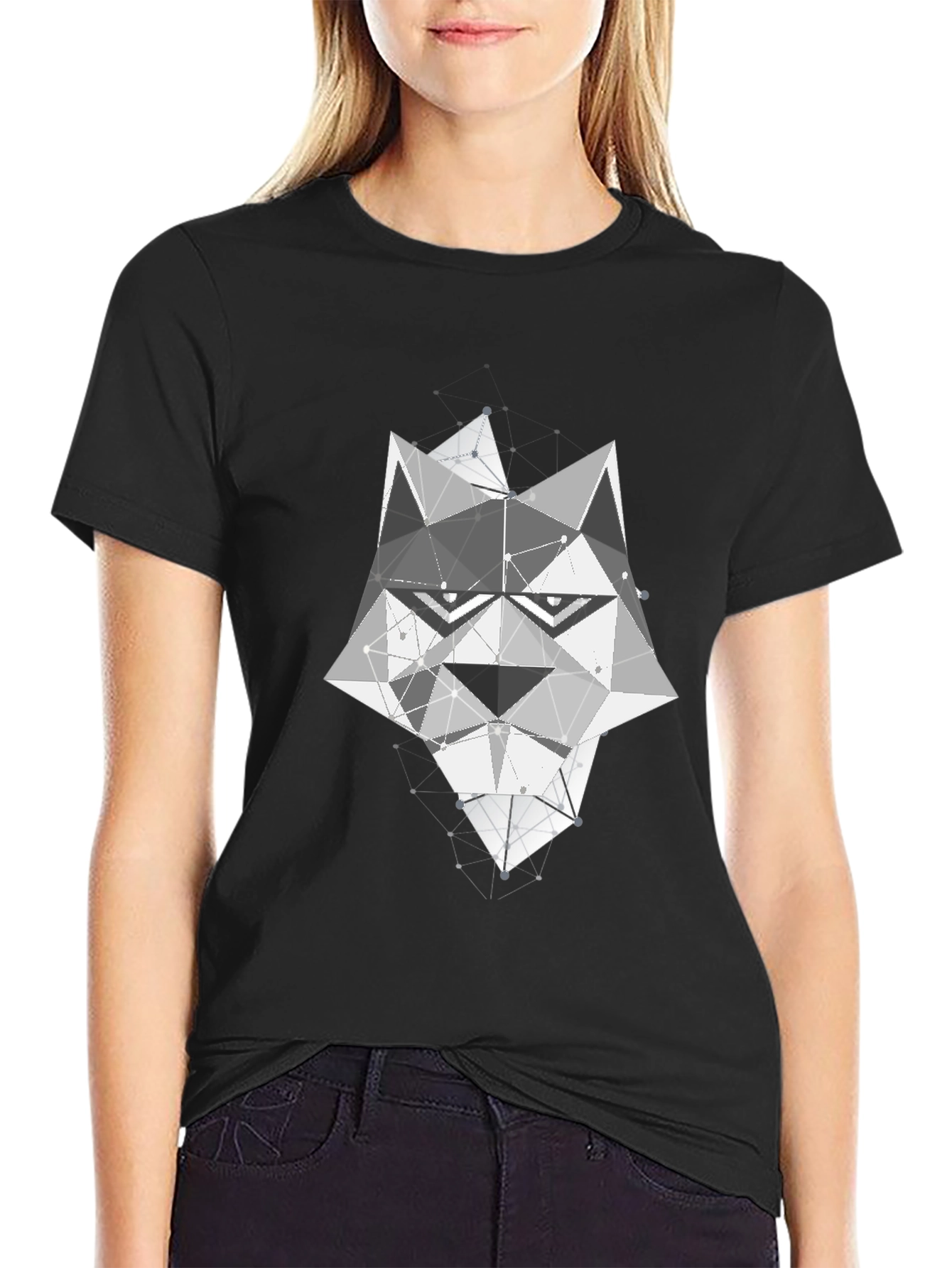 Black Geometric Wolf Graphic T-Shirt view 2