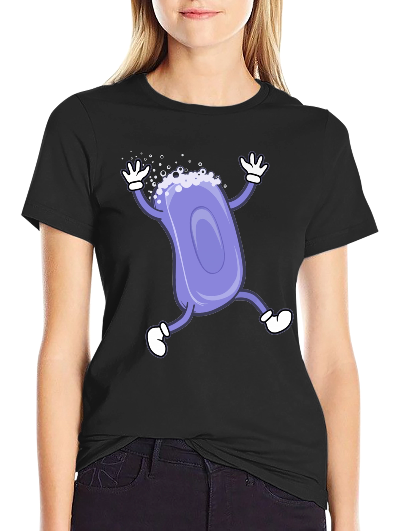 Black Funny Soap Cartoon Black T-Shirt view 2